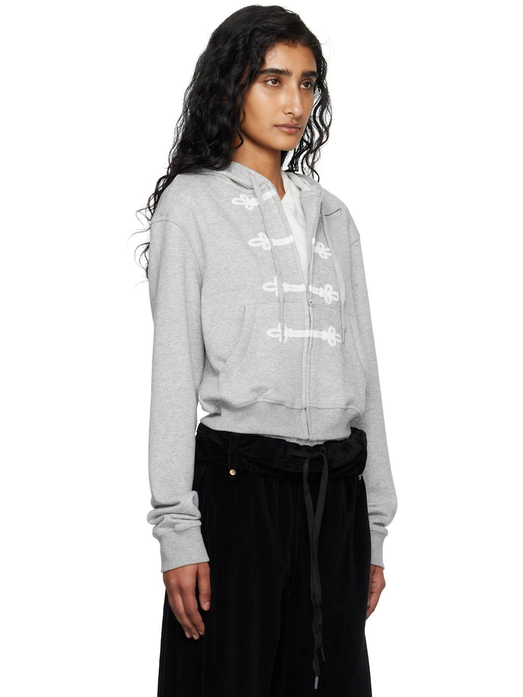 Gray Loop Button Effect Hoodie - 2