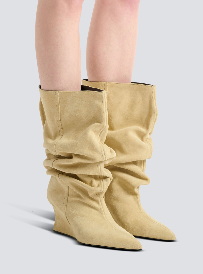 Balmain Draped suede Wedge ankle boots outlook