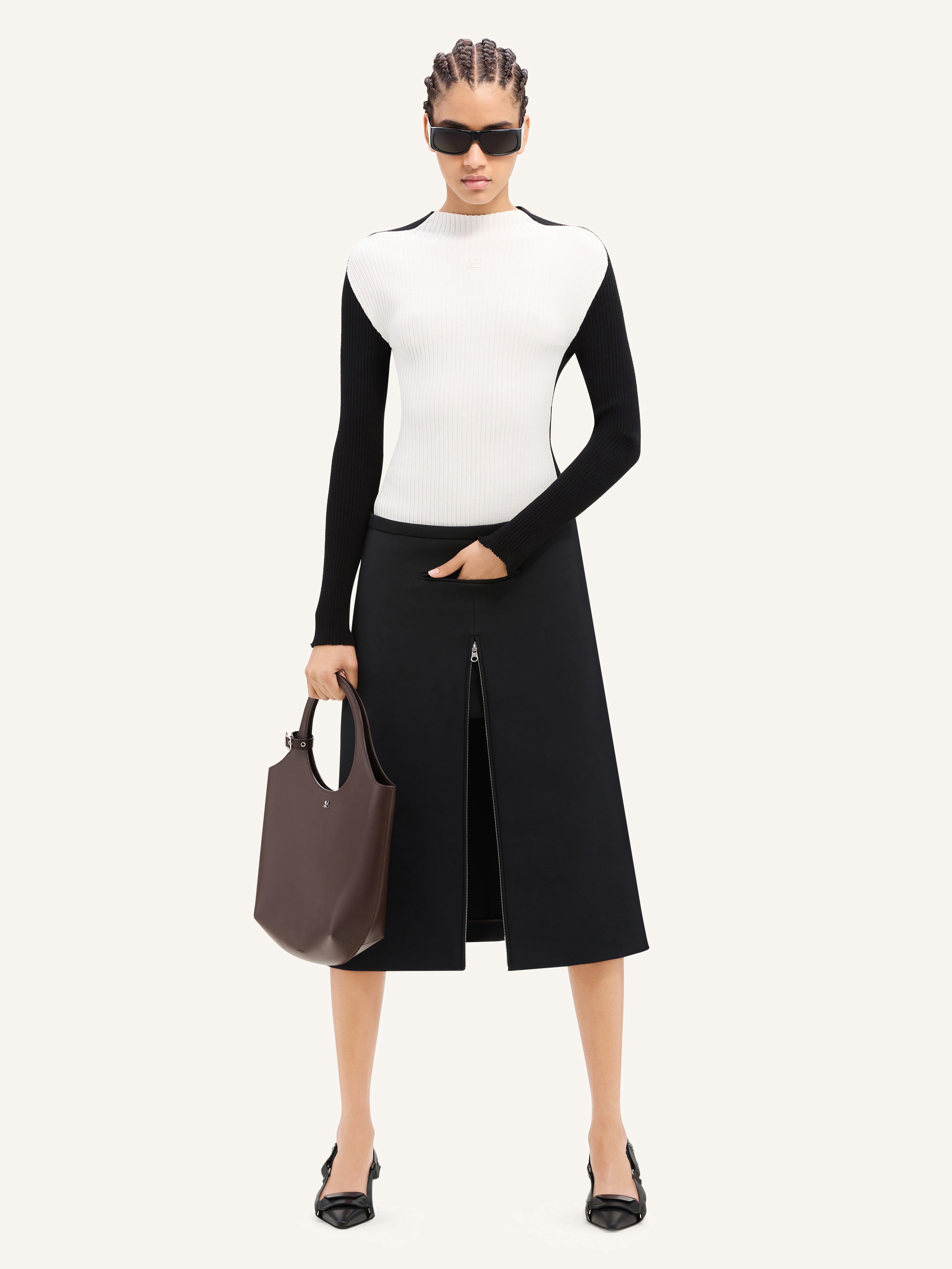 TAILORED ZIPPED TWILL MIDI SKIRT - 2