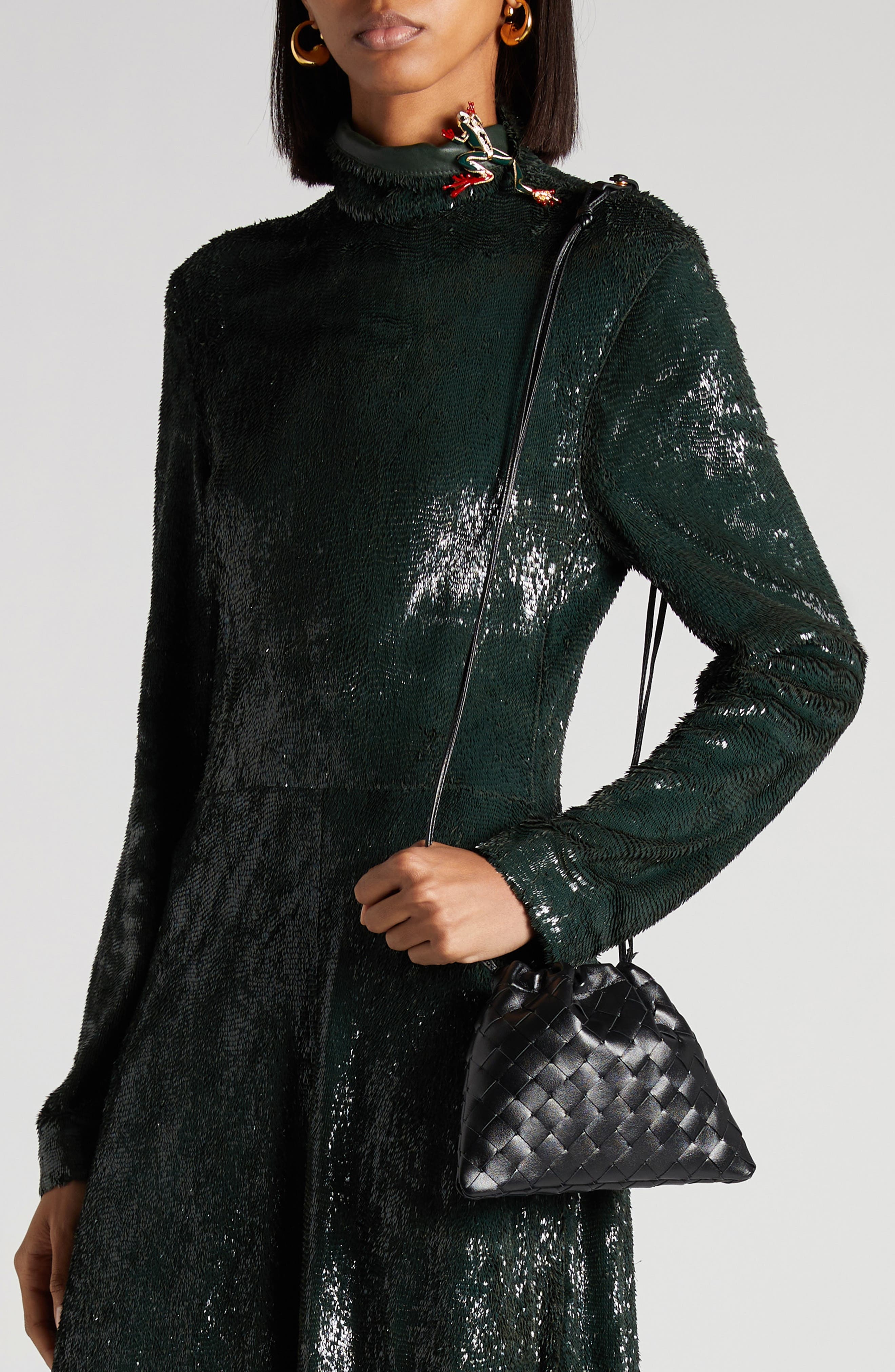 Bottega Veneta Small Dustbag Intrecciato Leather Shoulder Bag in 8425 Black-Gold at Nordstrom - 9