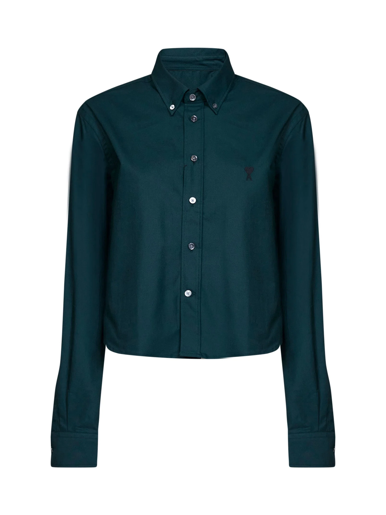 Green cotton poplin cropped shirt - 1