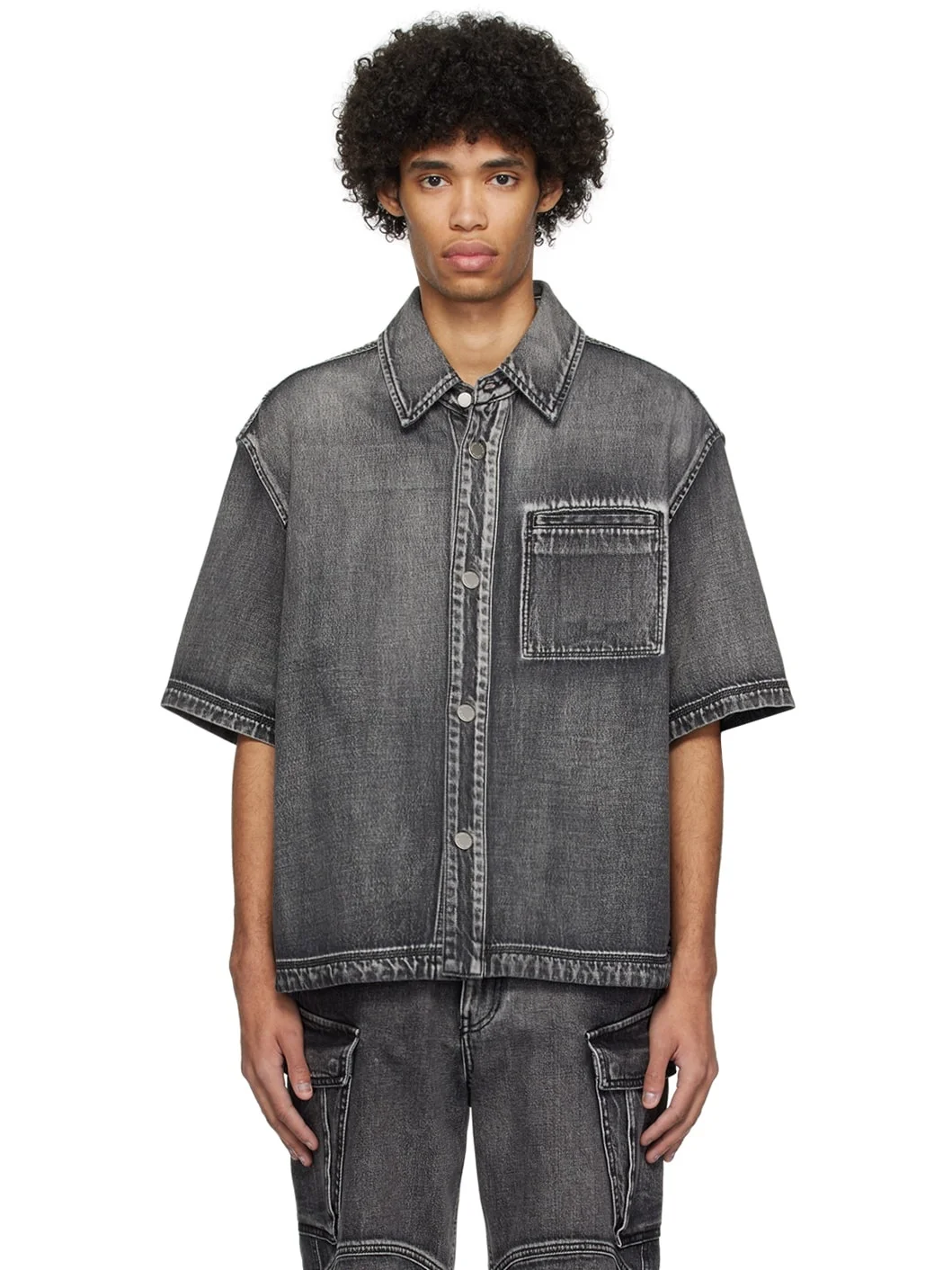 Black Hardware Denim Shirt - 1