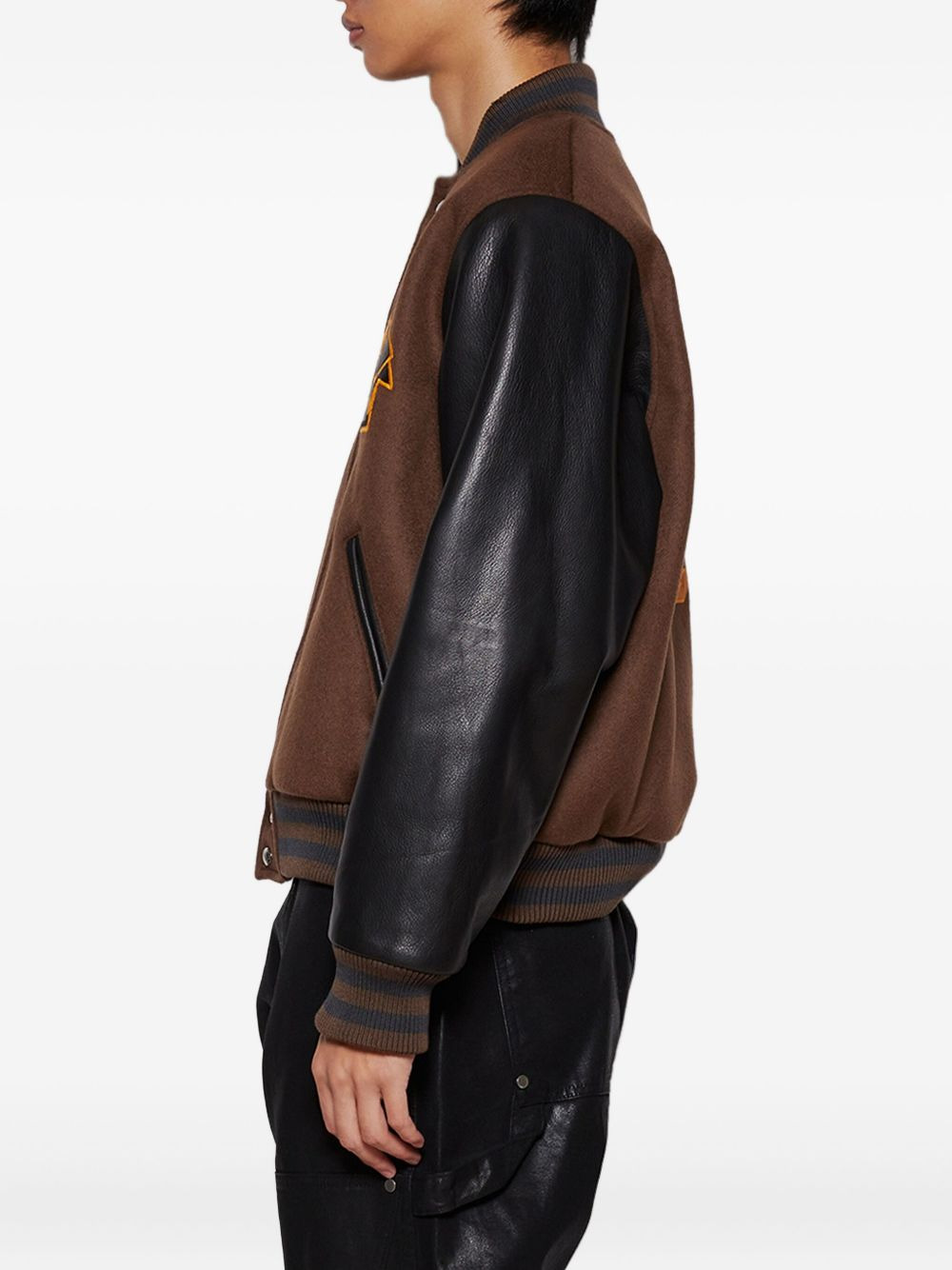 leather-sleeved bomber jacket - 4