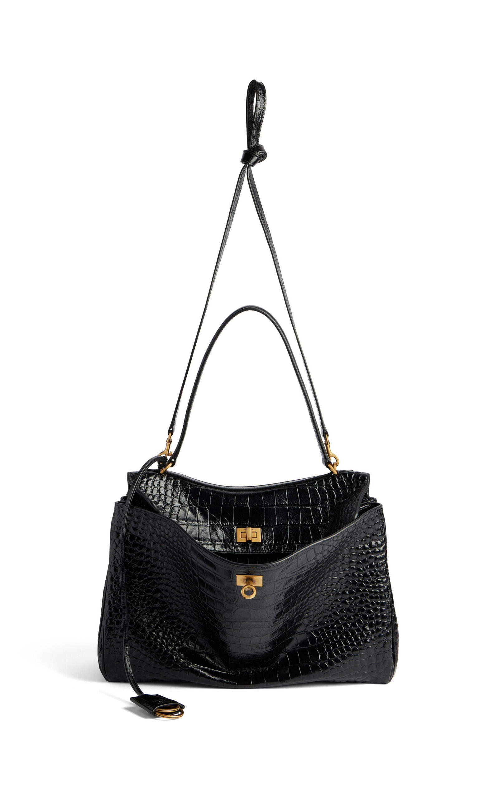 Rodeo Medium Croc-Effect Leather Top Handle Bag black - 6