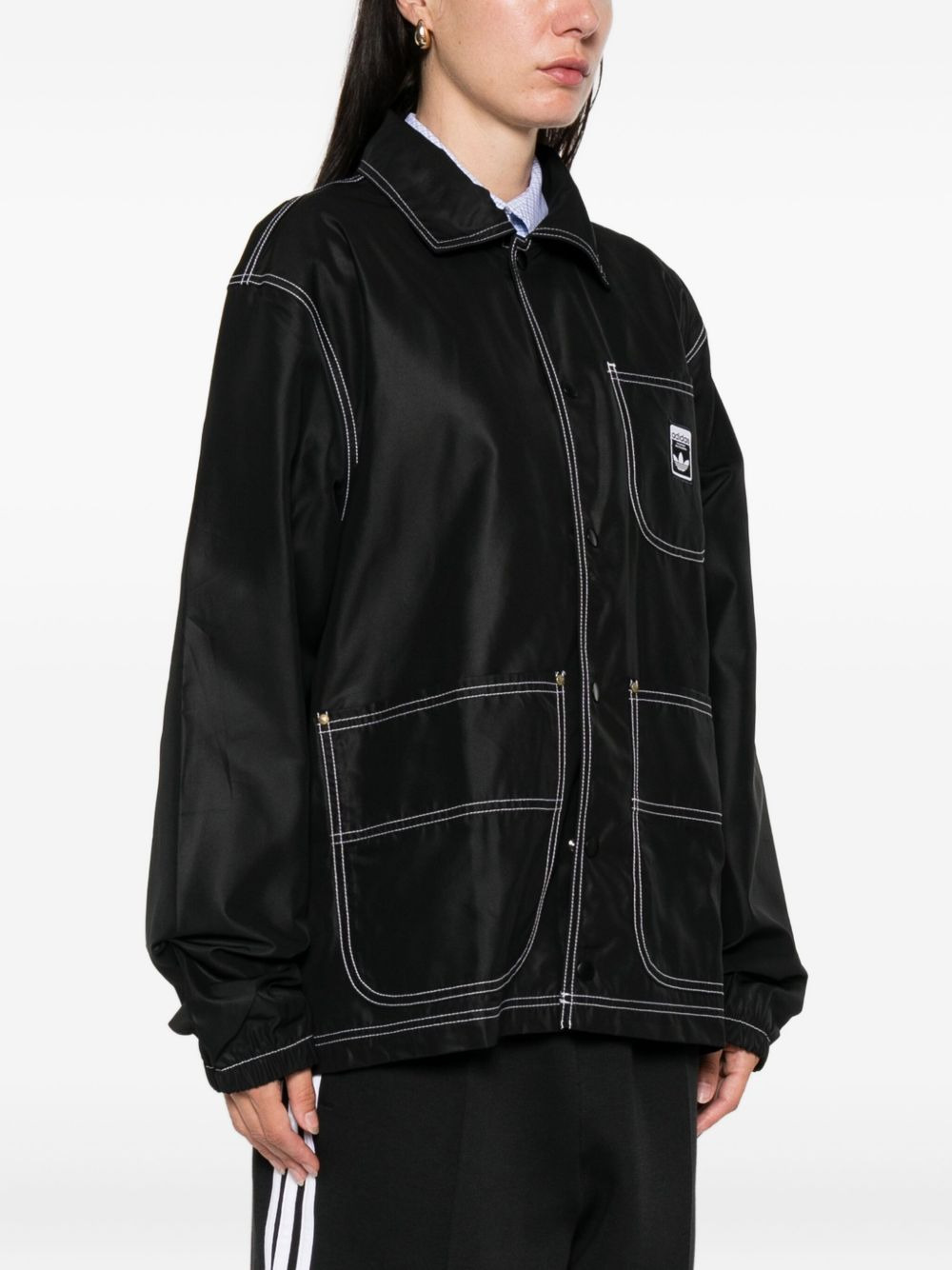 contrast-stitch pocketed shirt jacket - 3