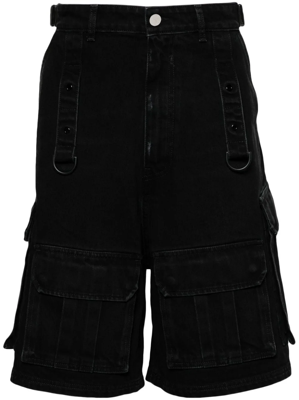 high-rise denim cargo shorts - 1