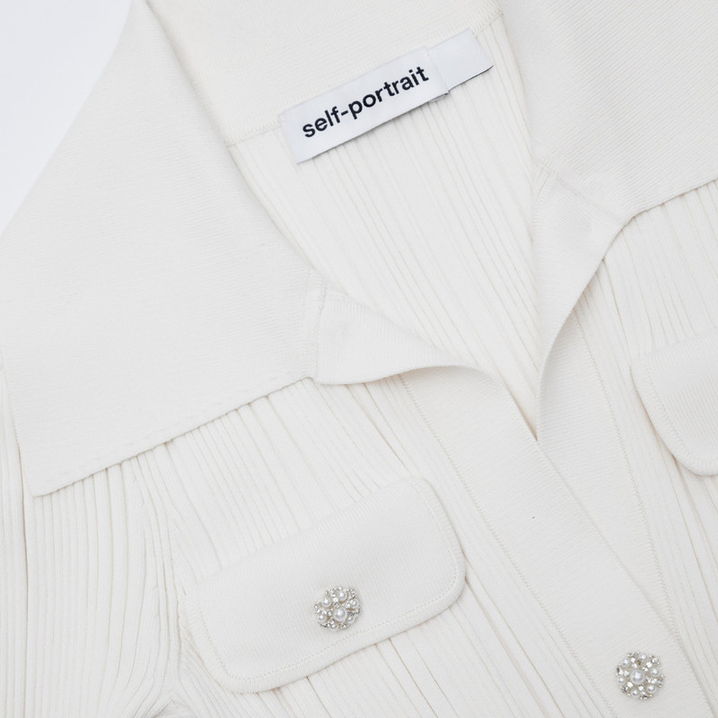 knee length dresses for ladies Self-Portrait - Cream Tailored Bouclé and Chiffon Midi Dress