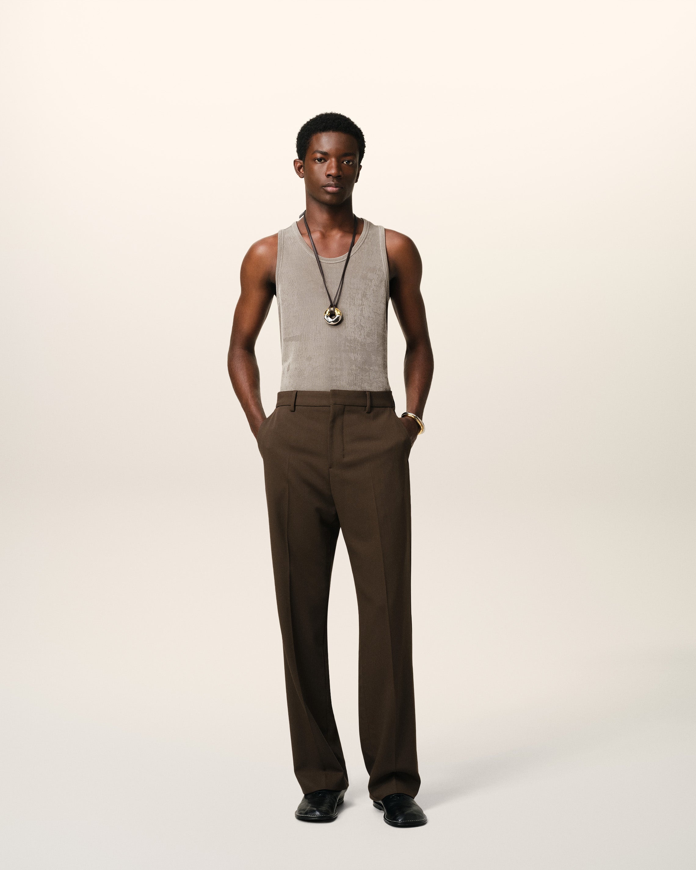 BEIGE LIGHT SHINY RIB JERSEY TANKTOP - 2