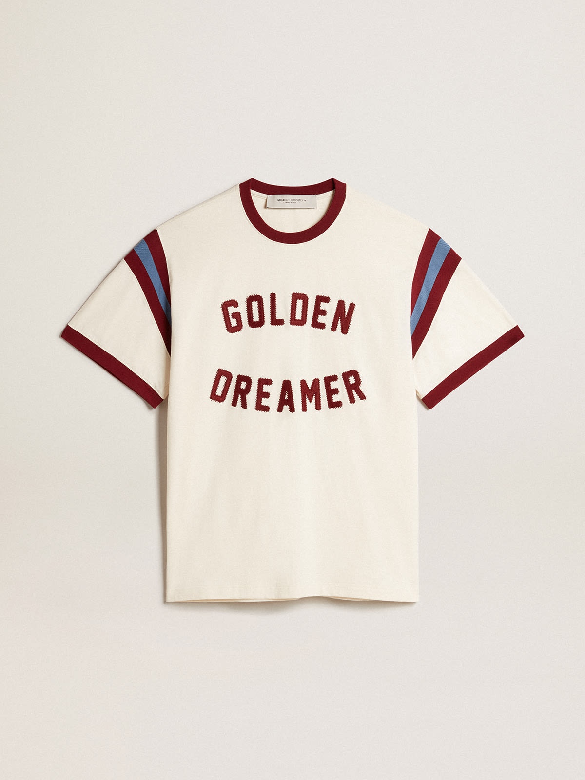Golden Goose Men's white T-shirt with burgundy lettering on