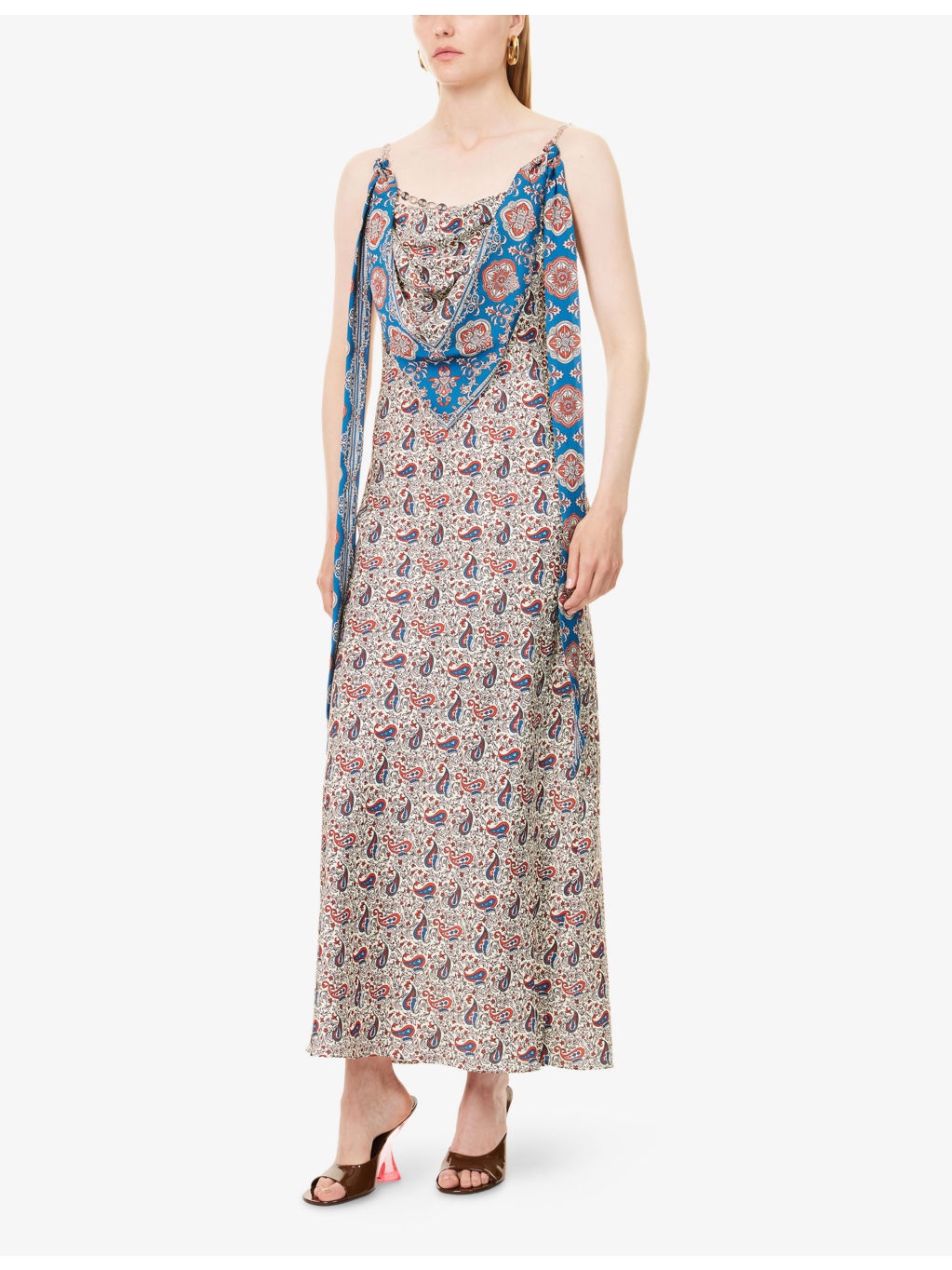 Chain Draped Woven Maxi Dress - 3