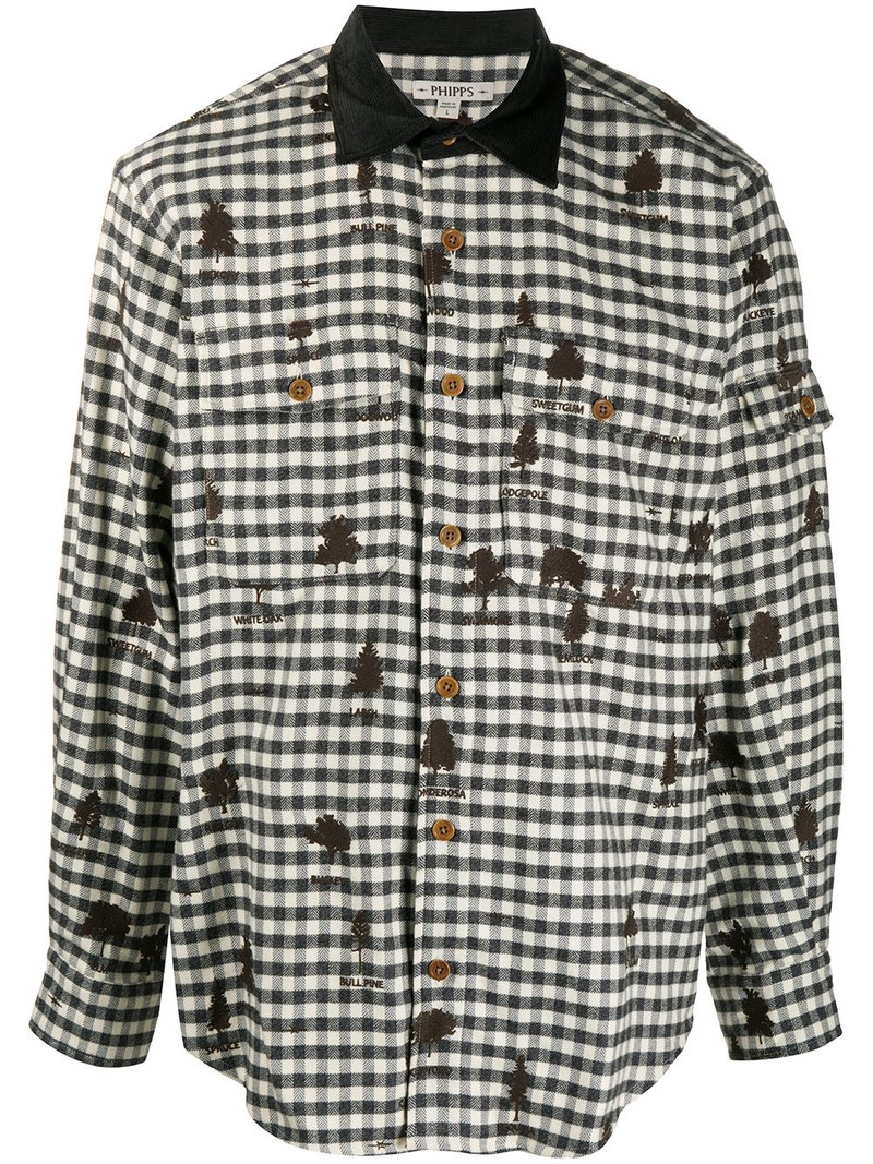 gingham shirt with all-over tree embroidery 1