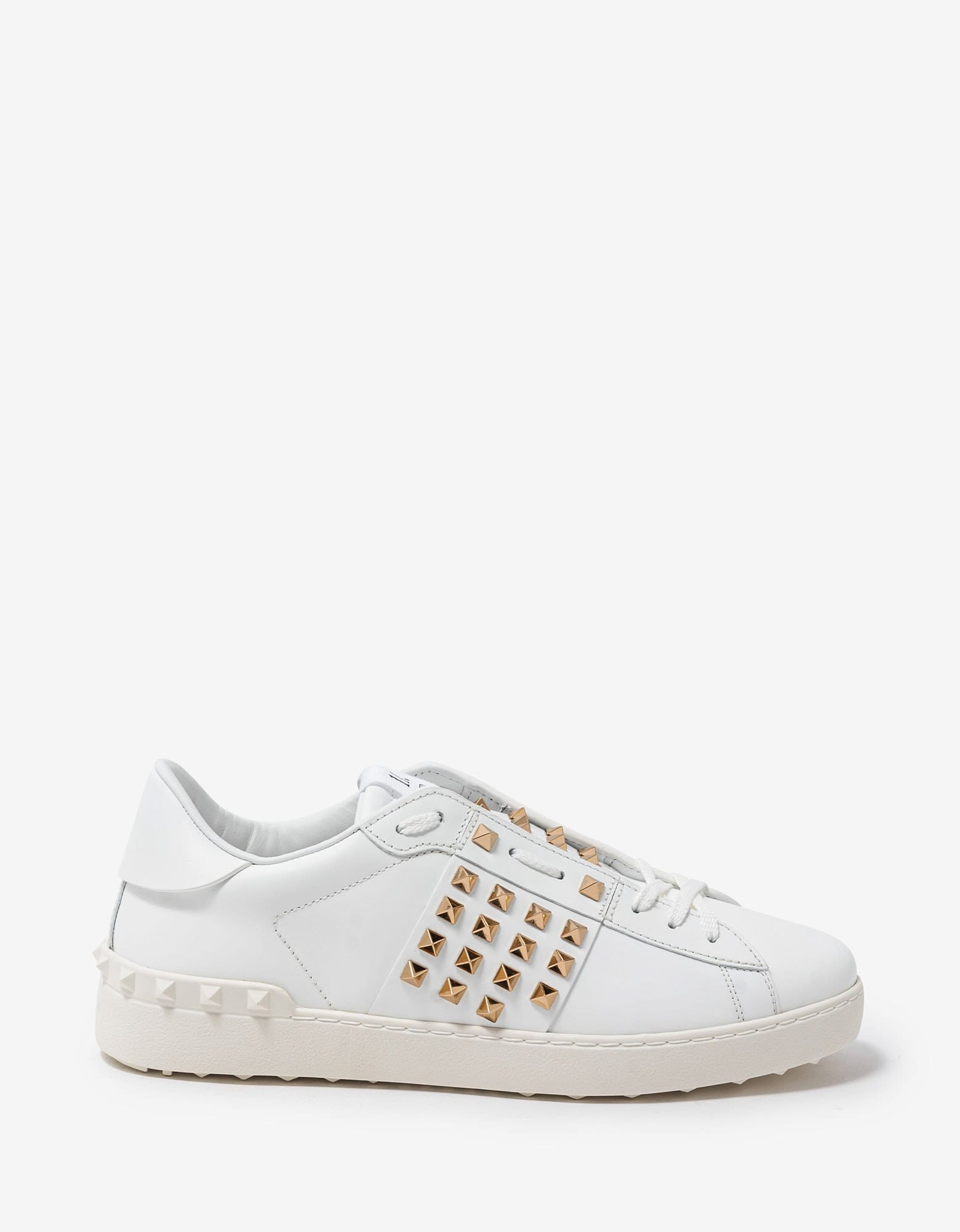 Valentino White & Gold Rockstud Untitled Trainers - 3