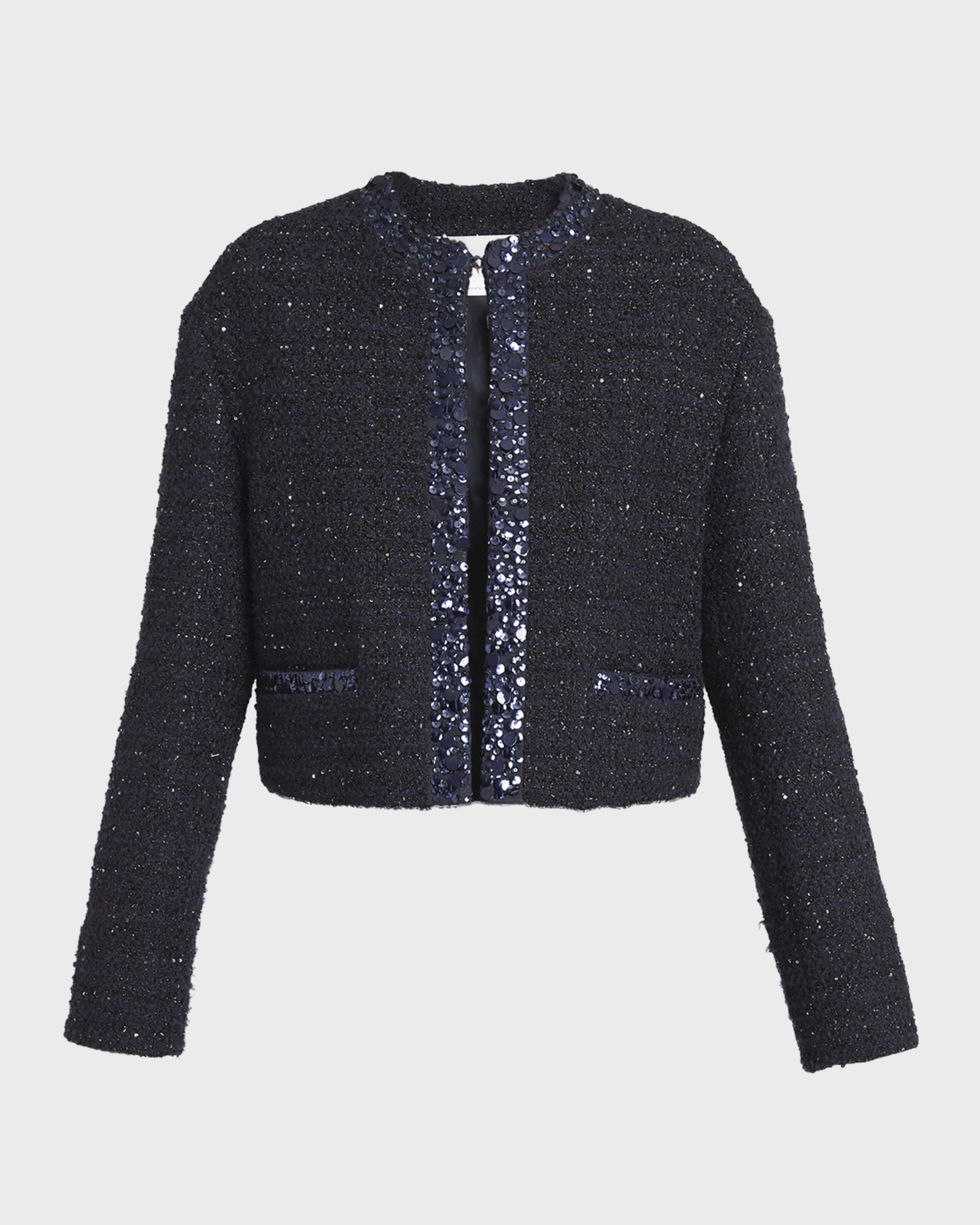 Sequin-Embroidered Metallic Glaze Tweed Jacket - 1
