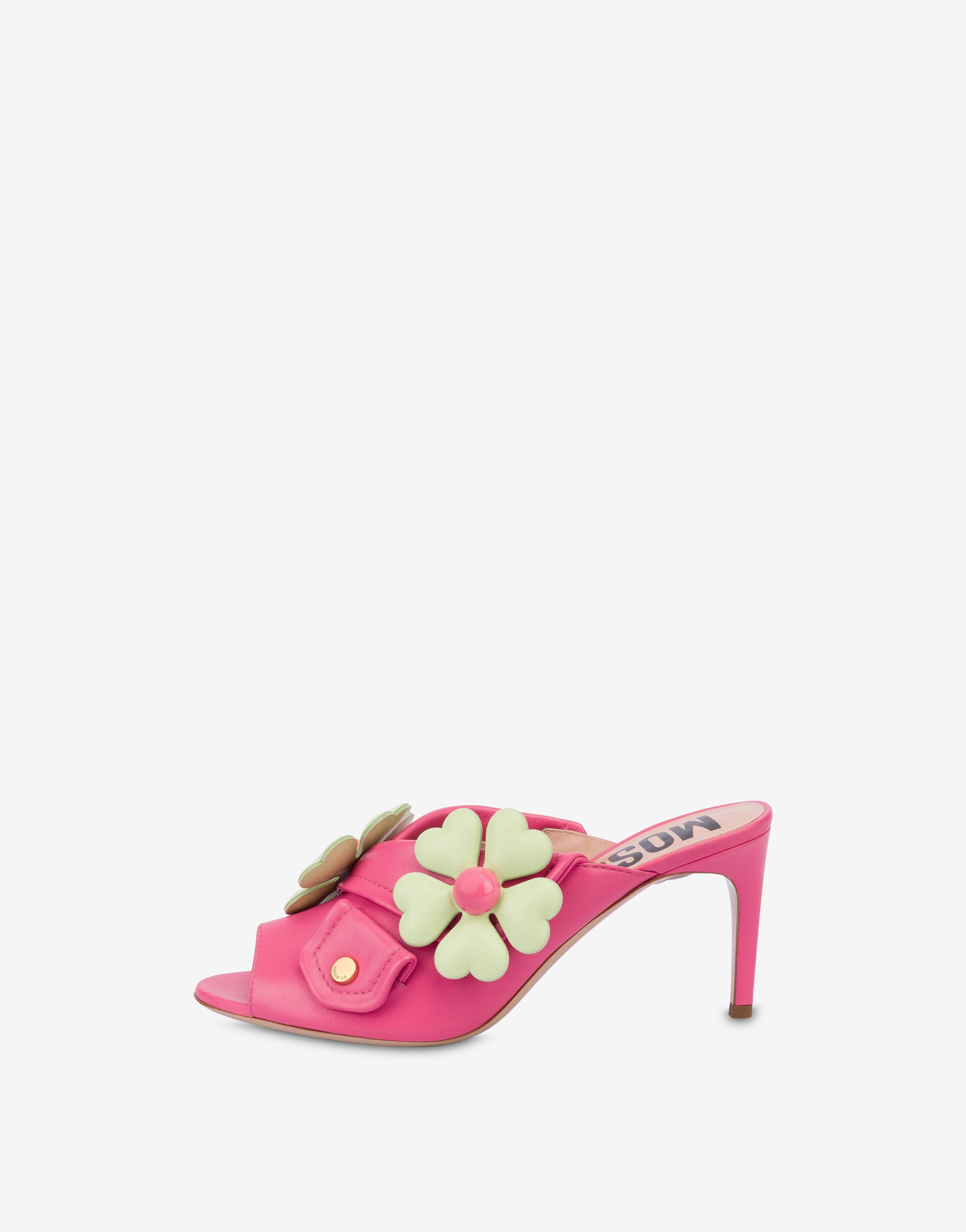 NAPPA LEATHER HEART FLOWERS HIGH-HEELED MULES - 2