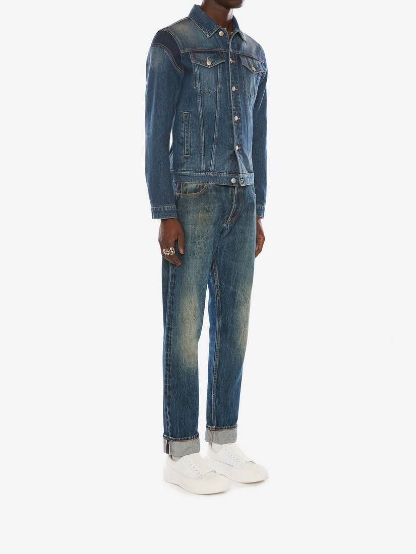 Men's Mcqueen Graffiti Denim Jacket in Washed Blue - 3