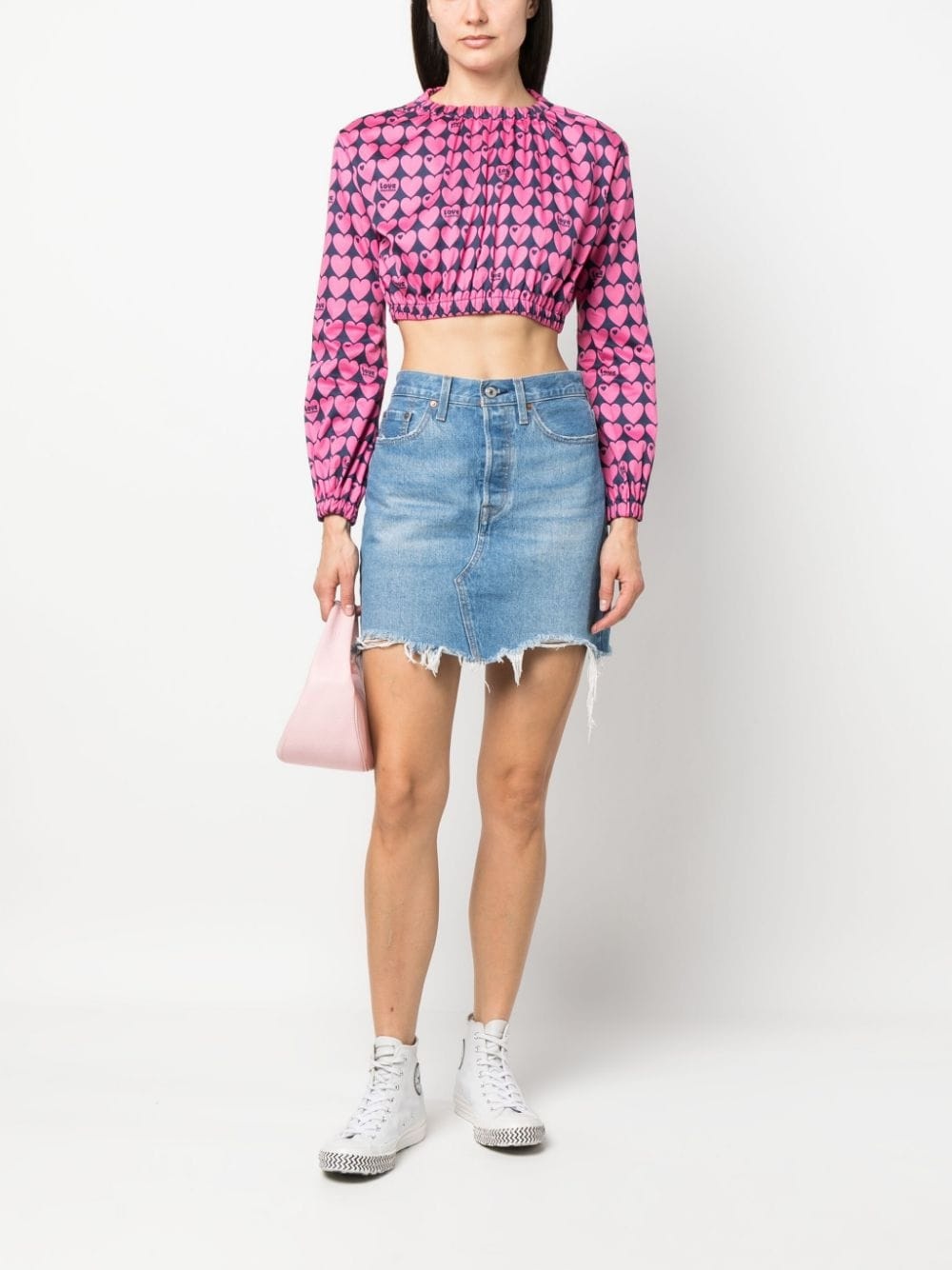 heart-print cropped blouse - 2
