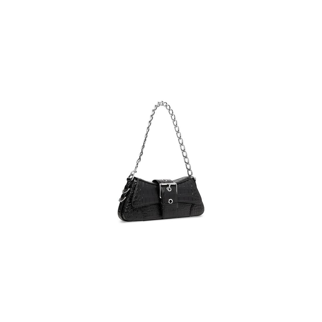 Women's Lindsay Small Shoulder Bag With Strap Crocodile Embossed in Black - 3