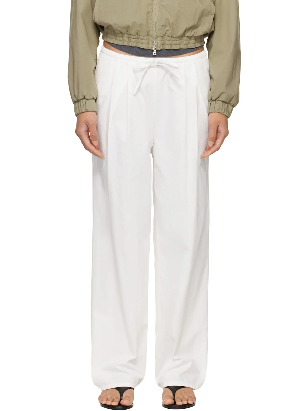 White Lazy Cotton Drawstring Lounge Pants - 1