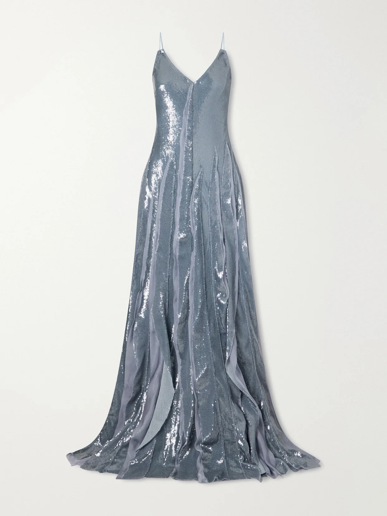 Pleated Sequined Chiffon Gown - 1