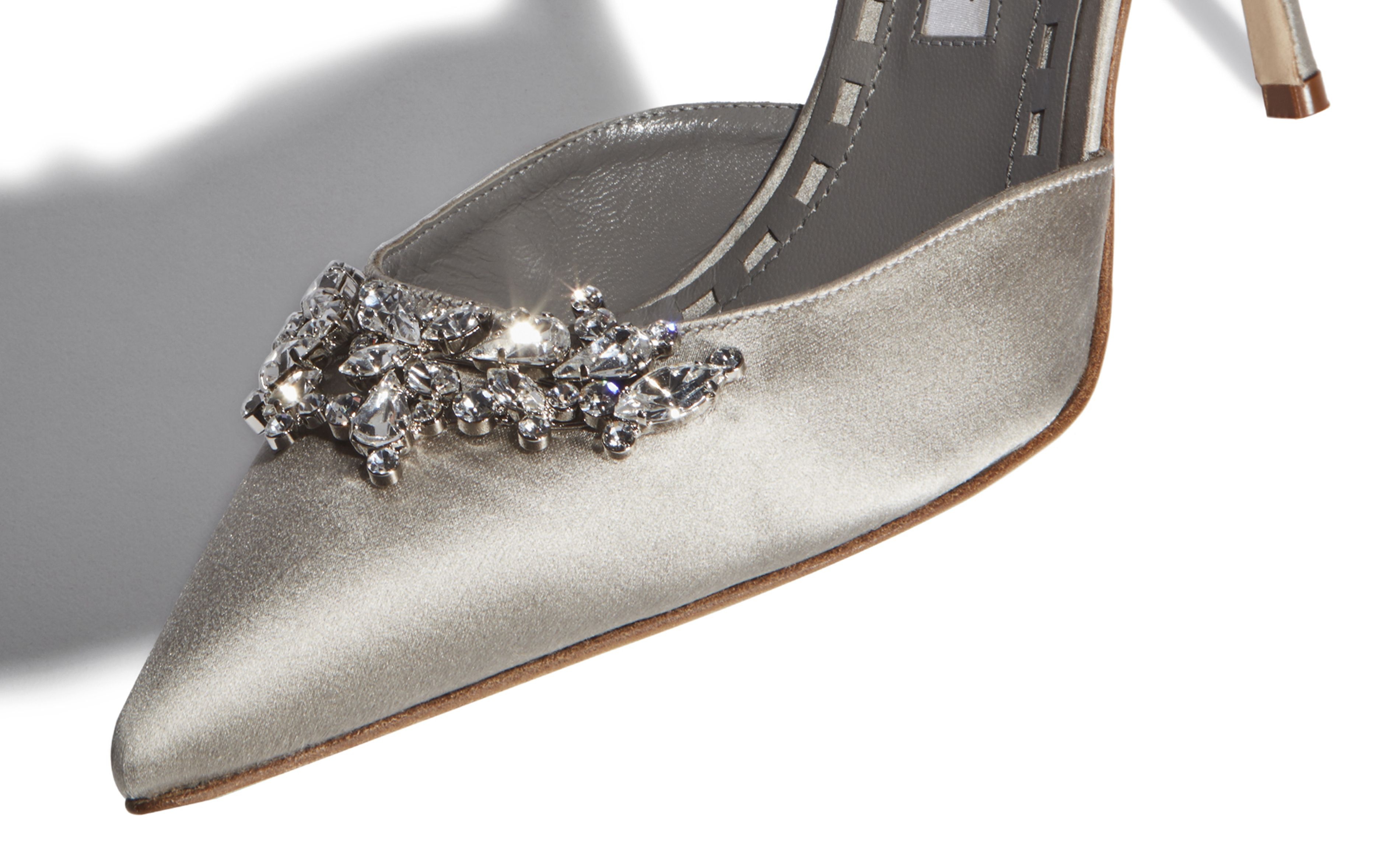 Grey Satin Crystal Embellished Mules - 4