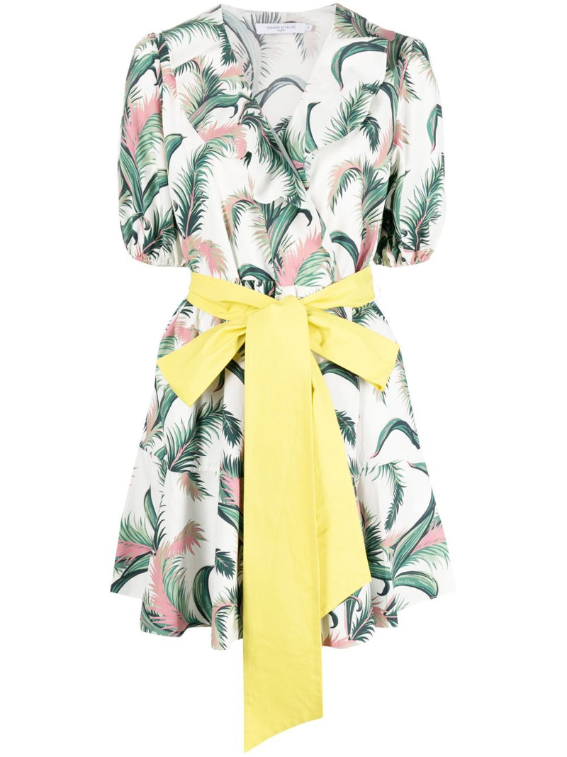 leaf-print belted wrap dress 1
