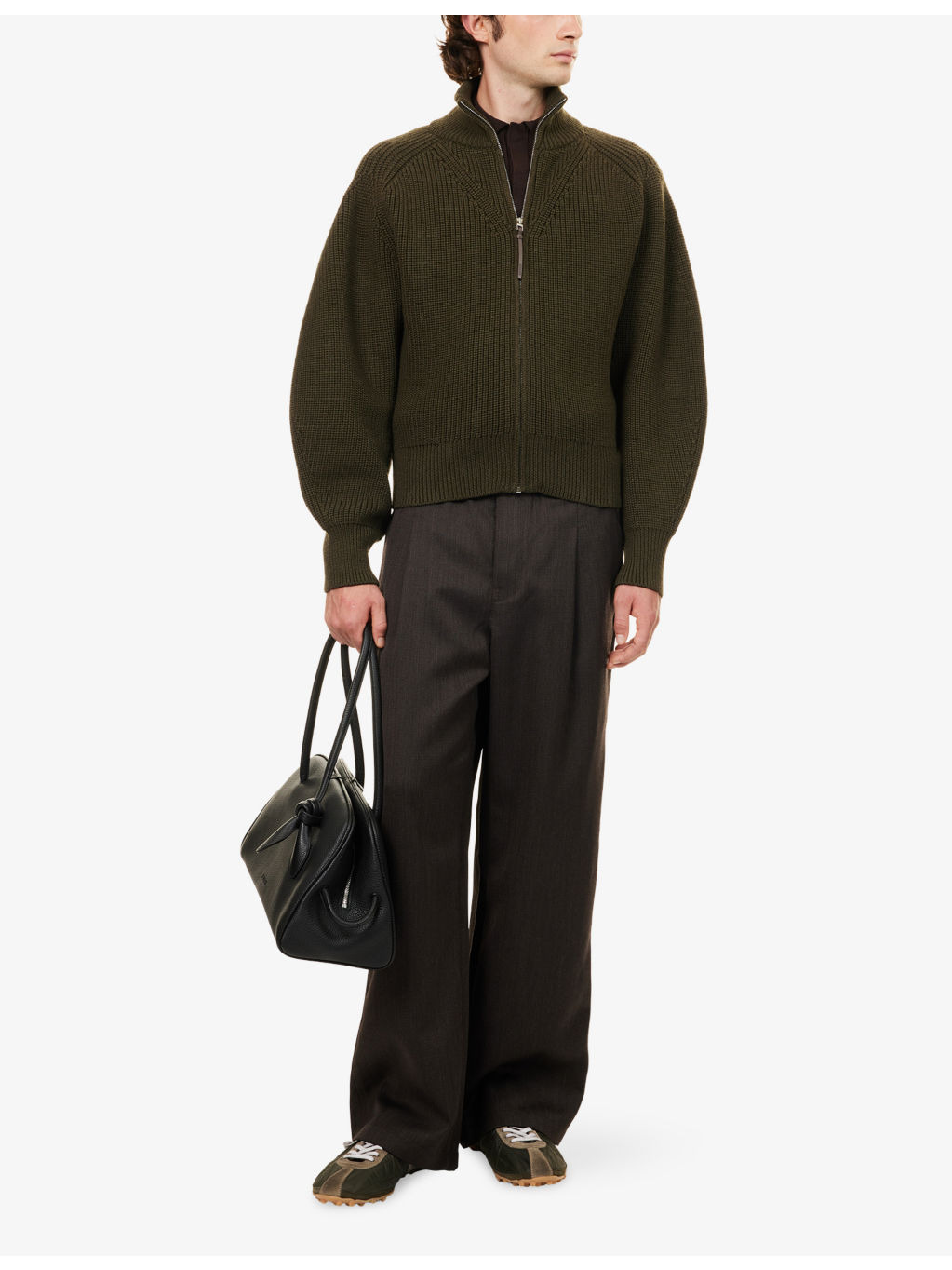 Funnel-Neck Ribbed Wool Cardigan - 2