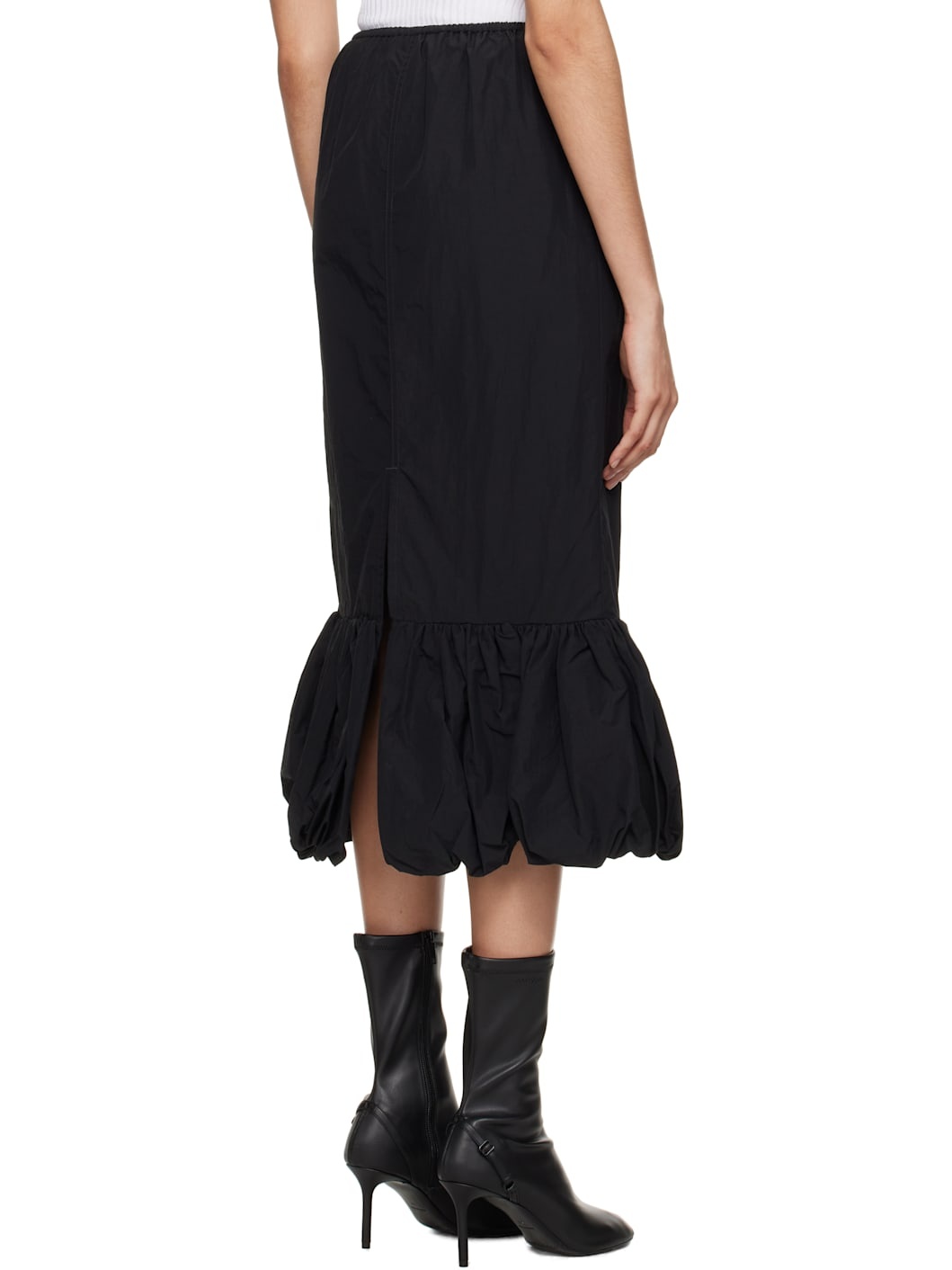 Black Recycled Nylon Mix Bubble Midi Skirt - 3