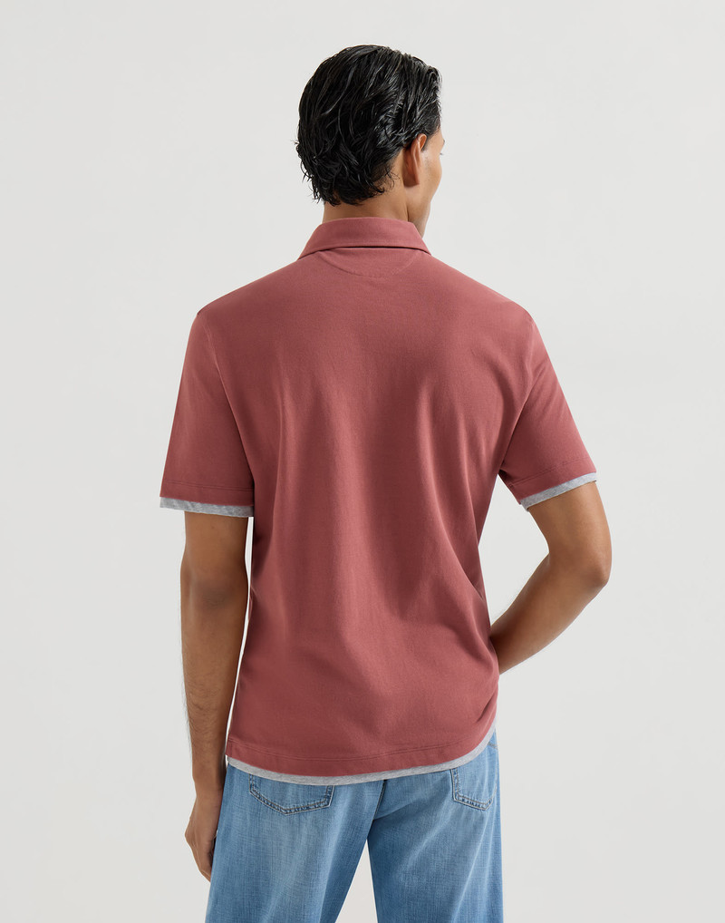 Cotton piqué shirt-style collar polo with faux-layering 3