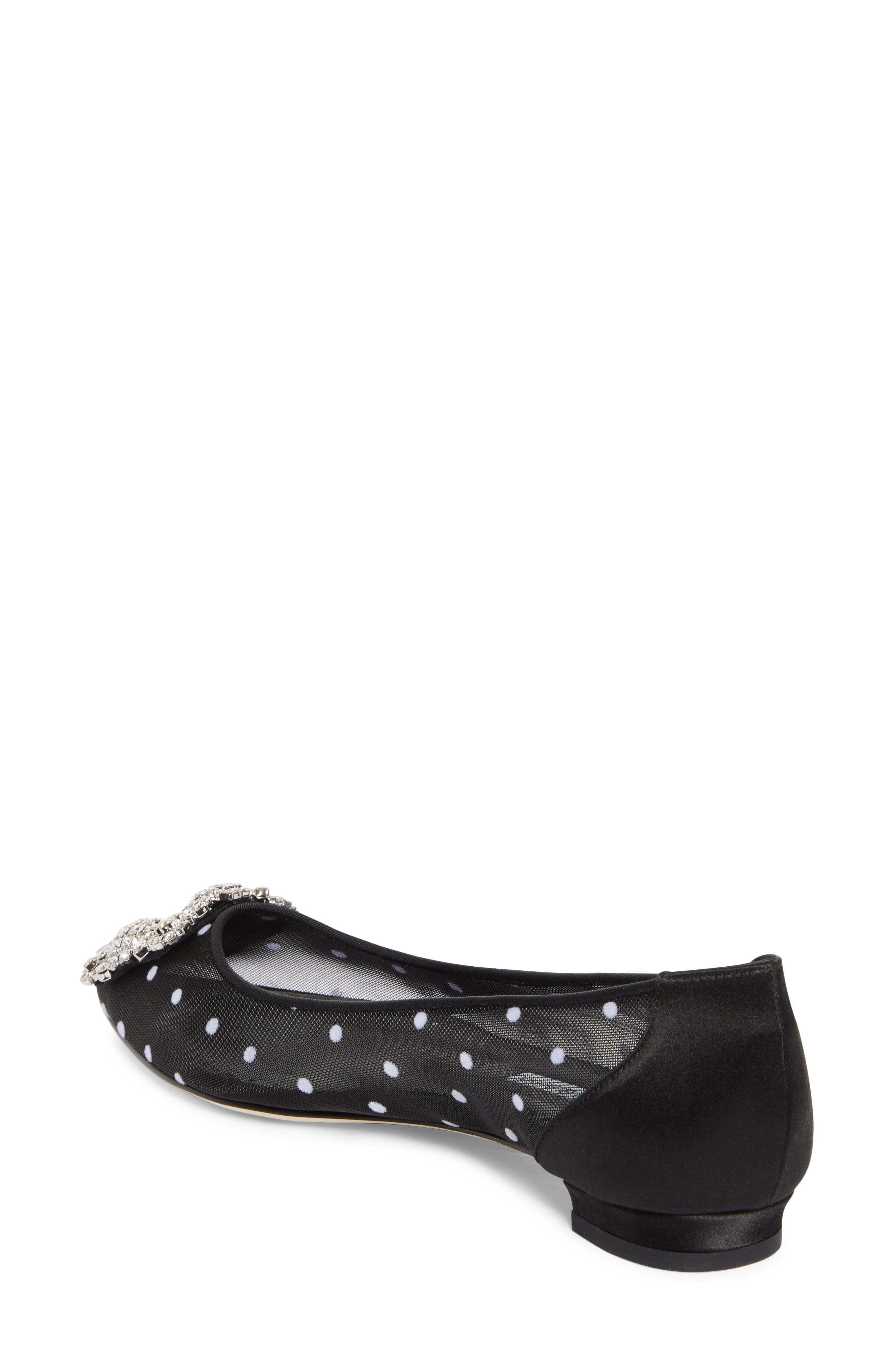 Manolo Blahnik Hangisi Crystal Buckle Flat in Black/White at Nordstrom - 2