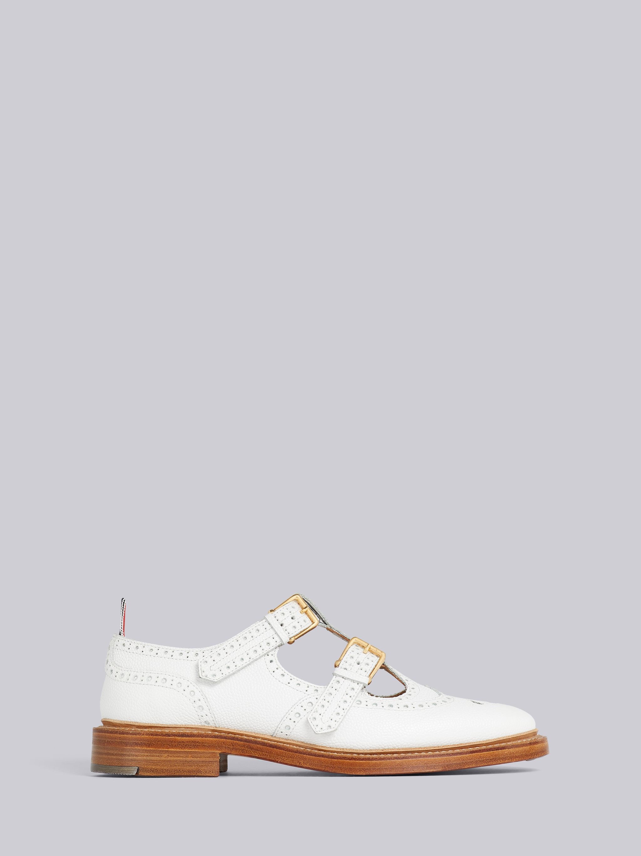 White Pebbled Calfskin 2-Strap T-Bar Thom John - 1