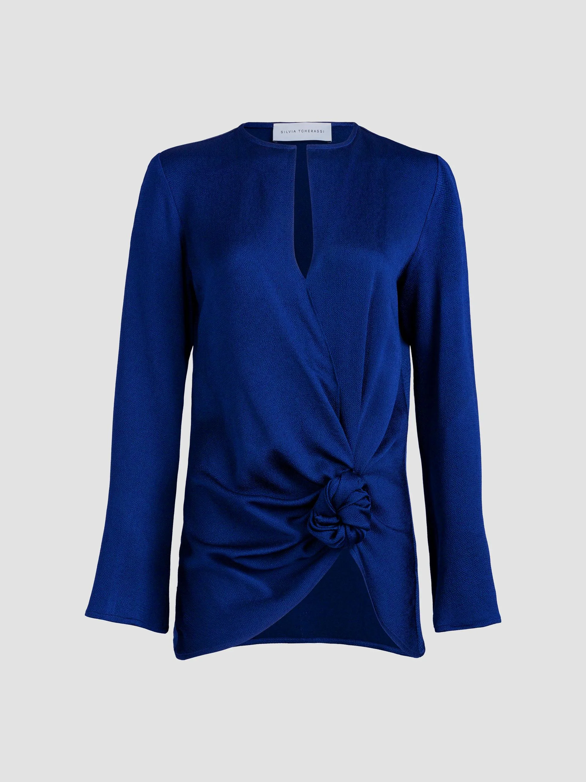 Women's Tayra Knotted Keyhole Blouse - Navy - 1