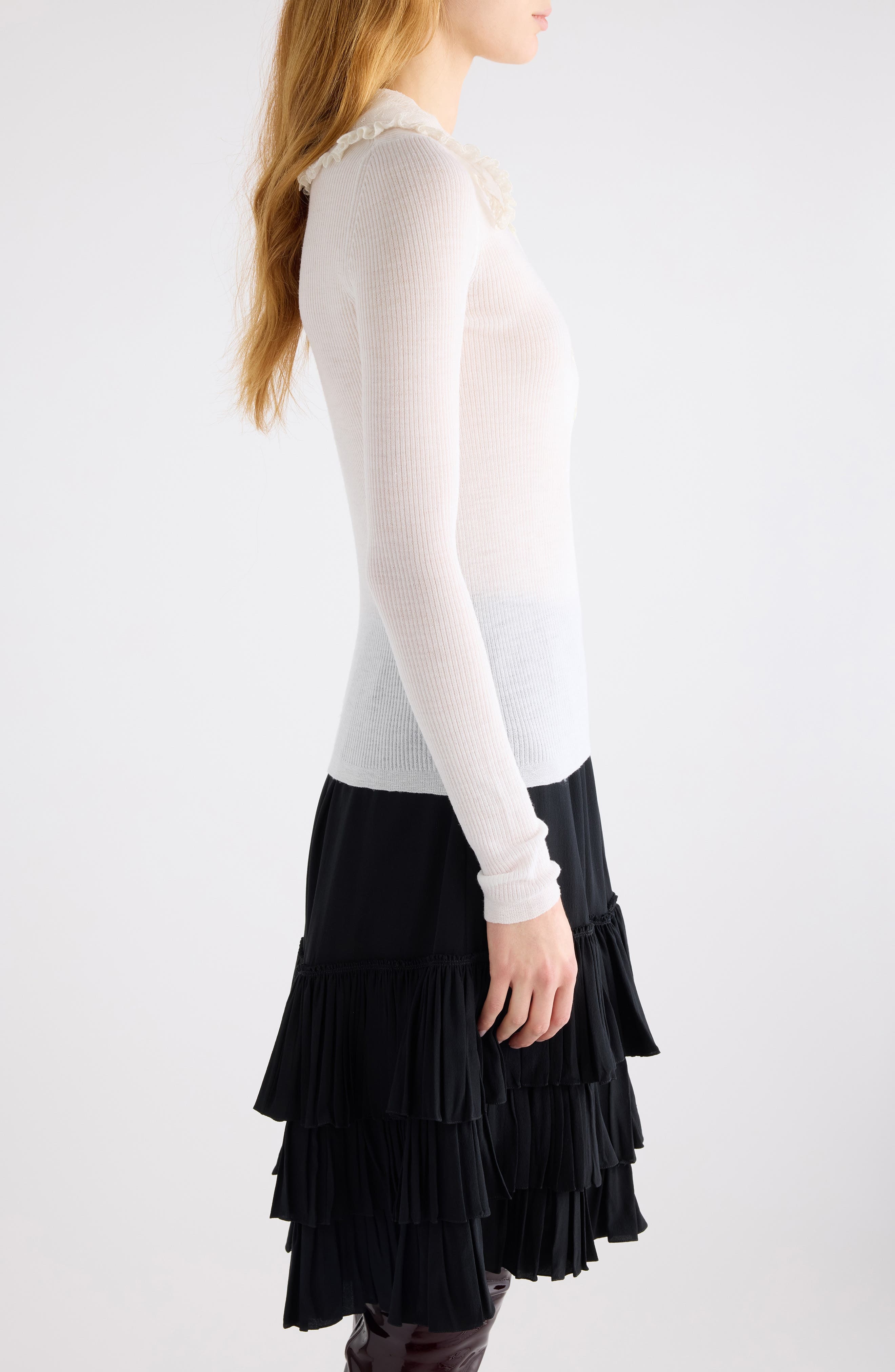 Chloé Superfine Wool Rib Polo in Iconic Milk at Nordstrom - 4