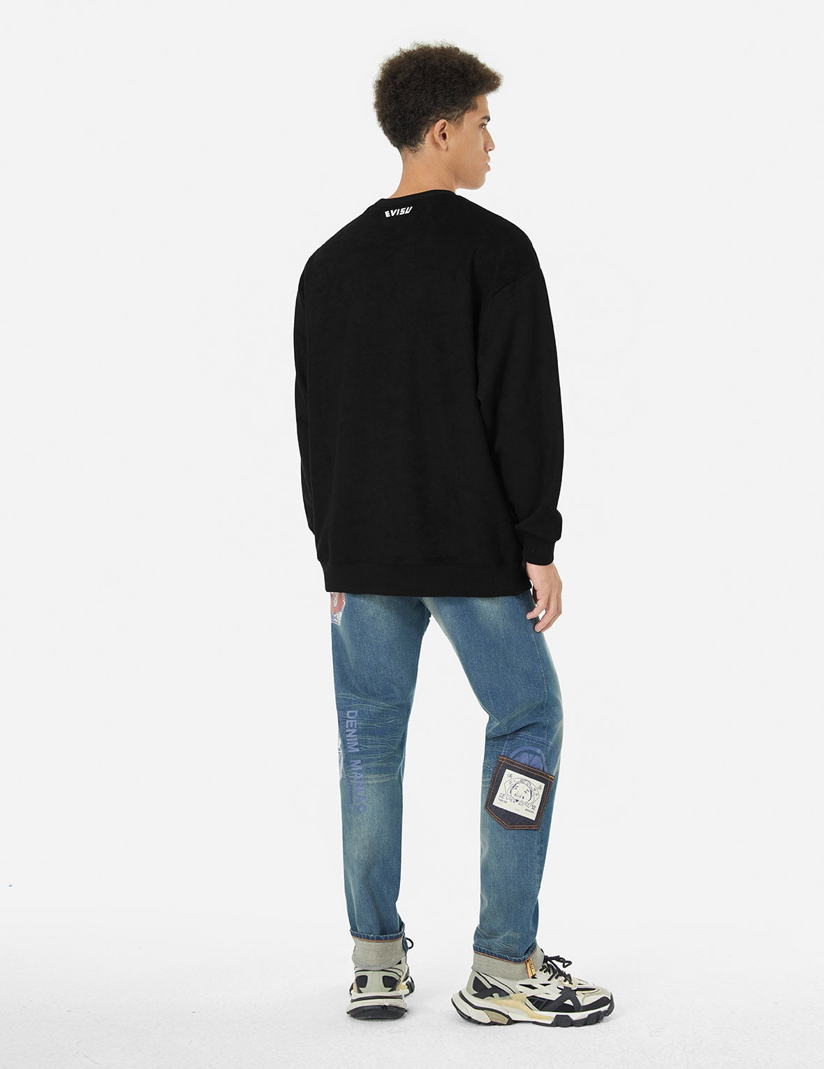 Faux Diamond Seagull Embroidery Loose Fit Sweatshirt - 4