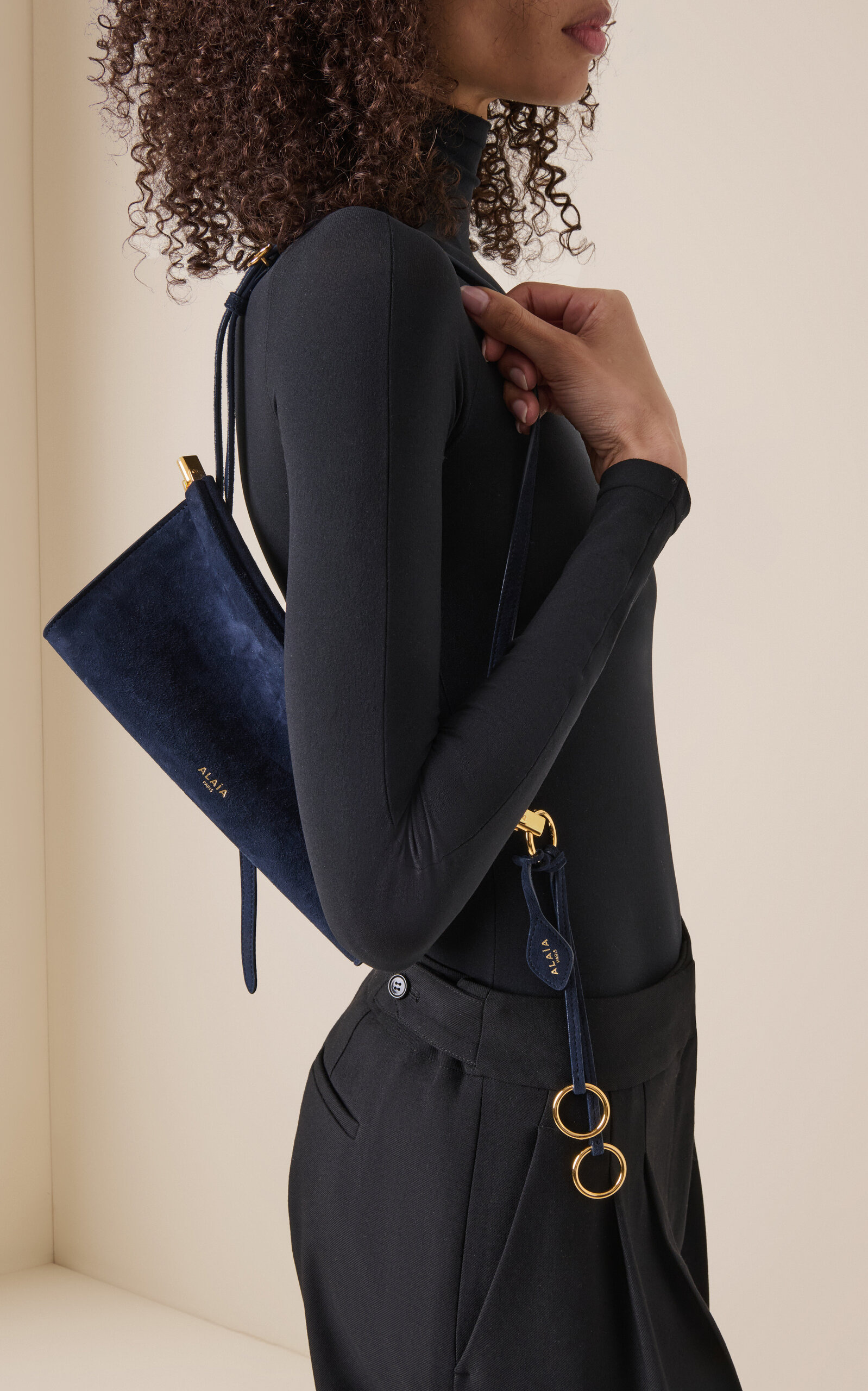 Le Click E/W Suede Shoulder Bag navy - 2