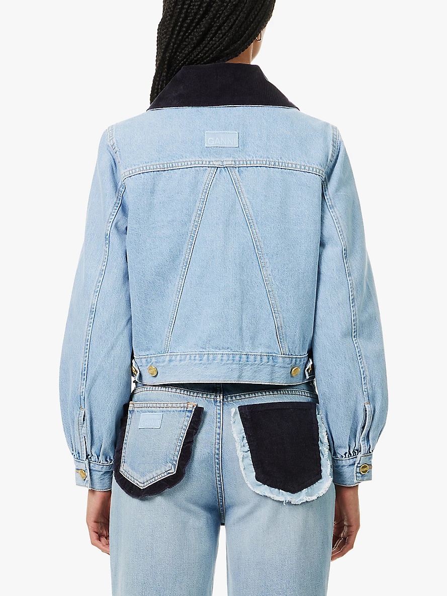 Rigid corduroy-collar regular-fit organic-denim jacket - 4
