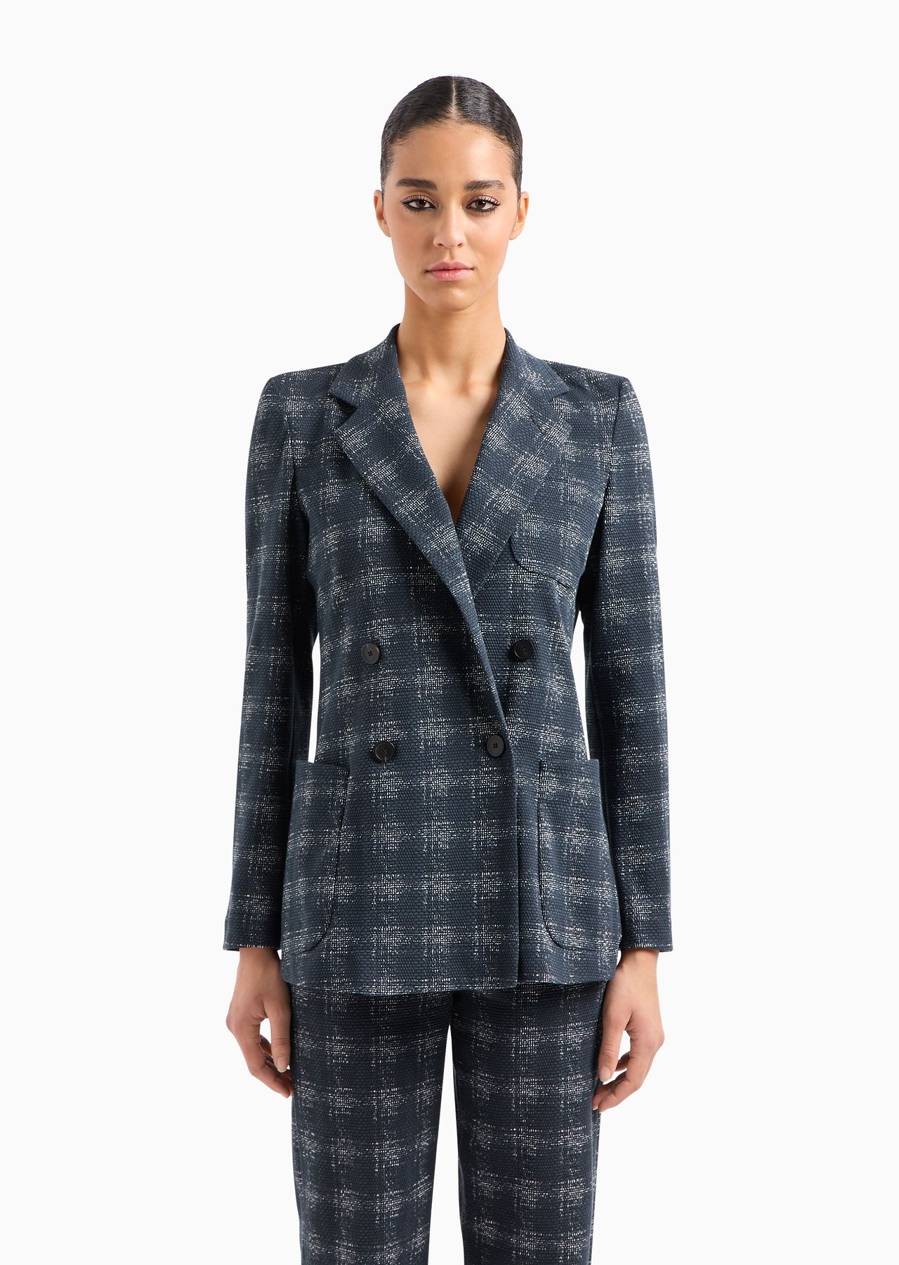Icon double-breasted jacquard jersey blazer with madras print - 2