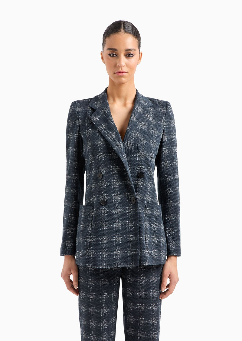 EMPORIO ARMANI Icon double-breasted jacquard jersey blazer with madras print outlook