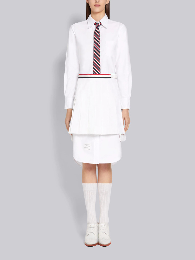 White Cotton Seersucker Grosgrain Combo Pleat Mini Pleated Skirt 4