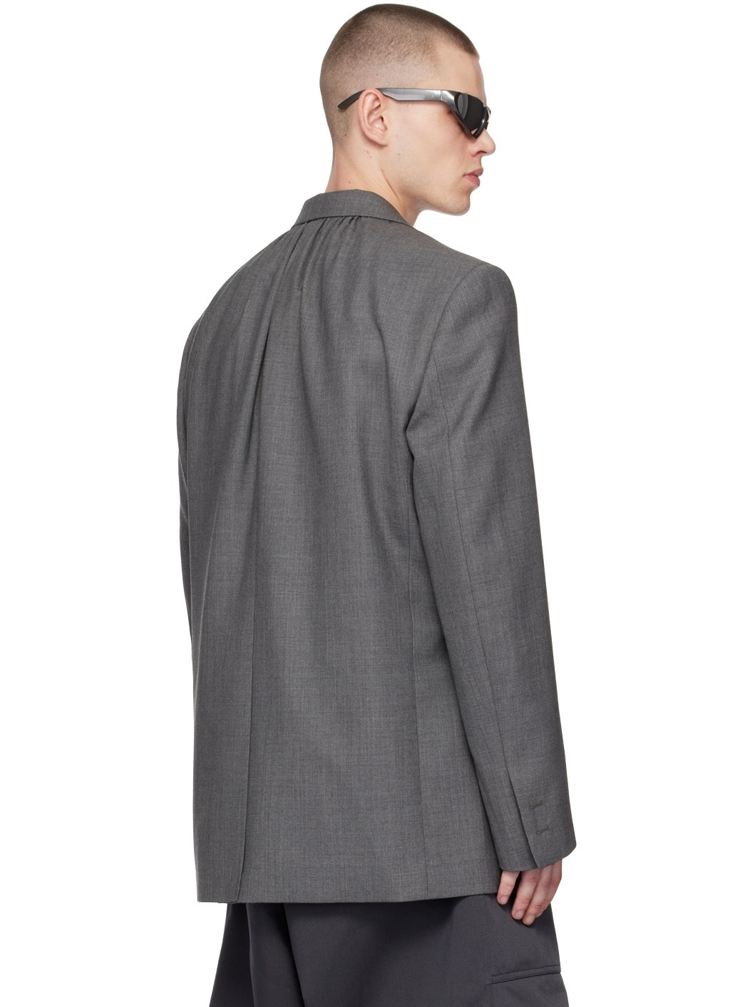 Gray Shirring Single-Breasted Blazer - 3