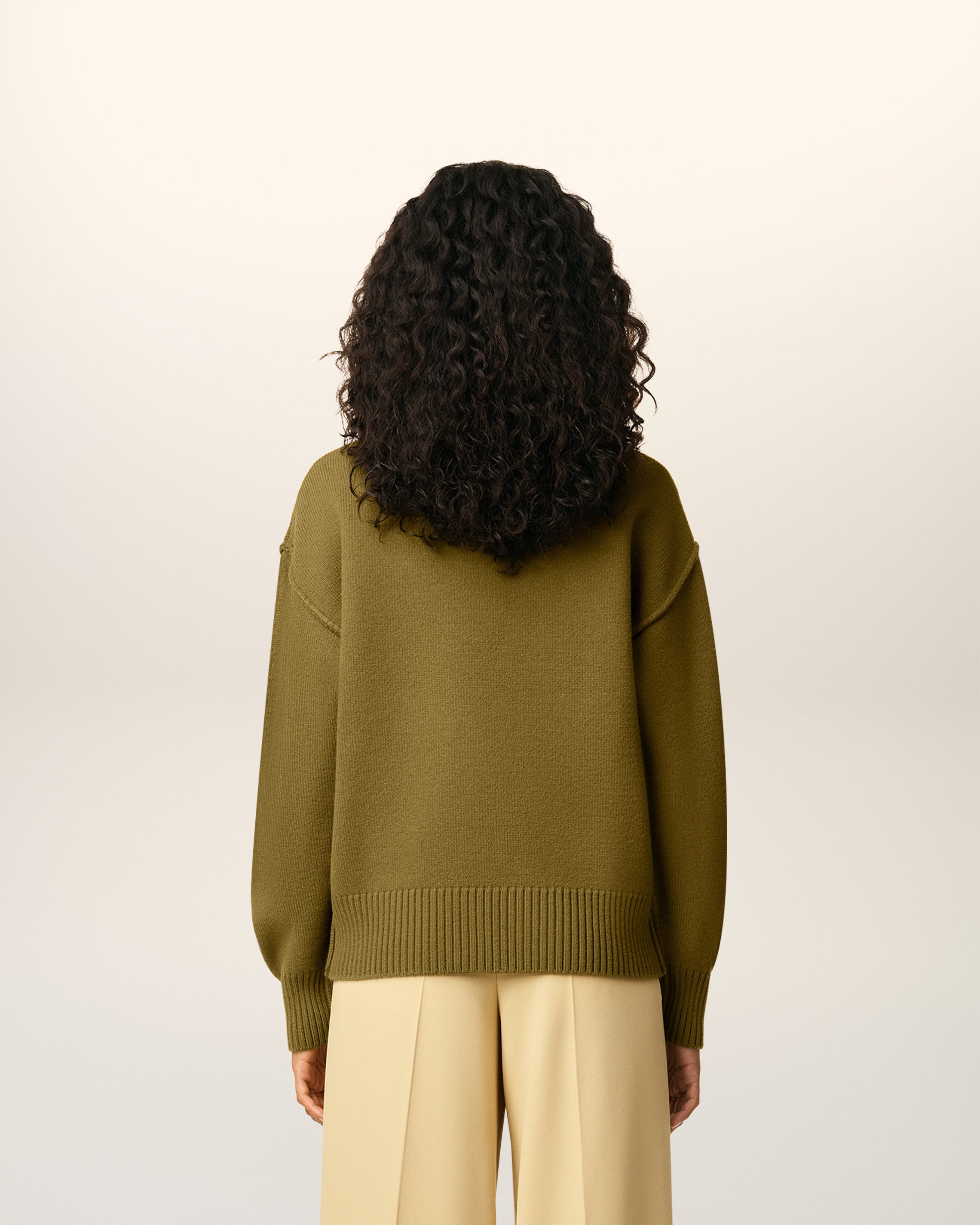 KHAKI WOOL AMI DE COEUR FUNNEL NECK SWEATER - 3
