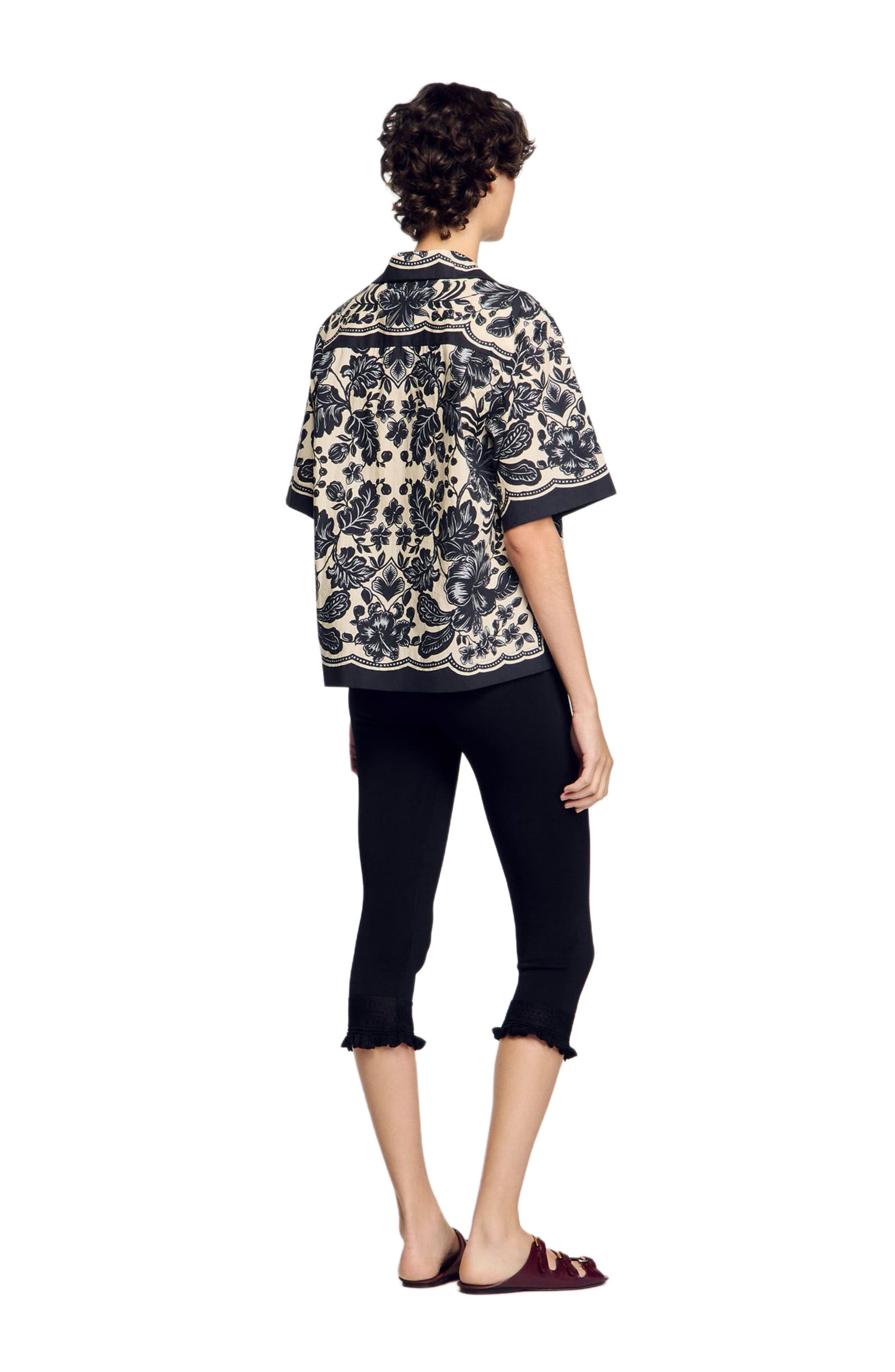 SANDRO Floral motif shirt in Ecru /Black at Nordstrom - 2