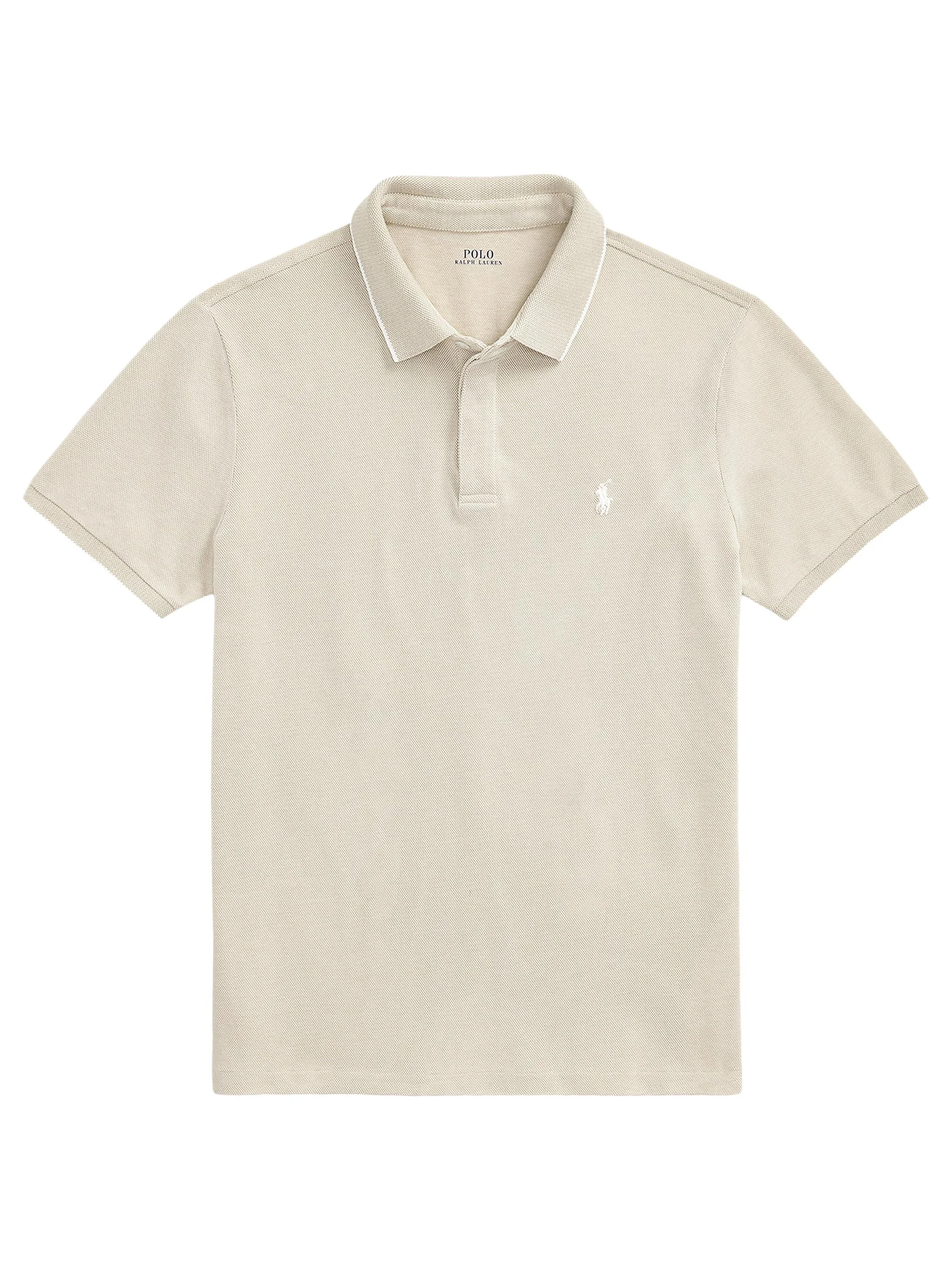Men's Oxford Mesh Stretch Cotton Polo Shirt - Classic Khaki White - 1