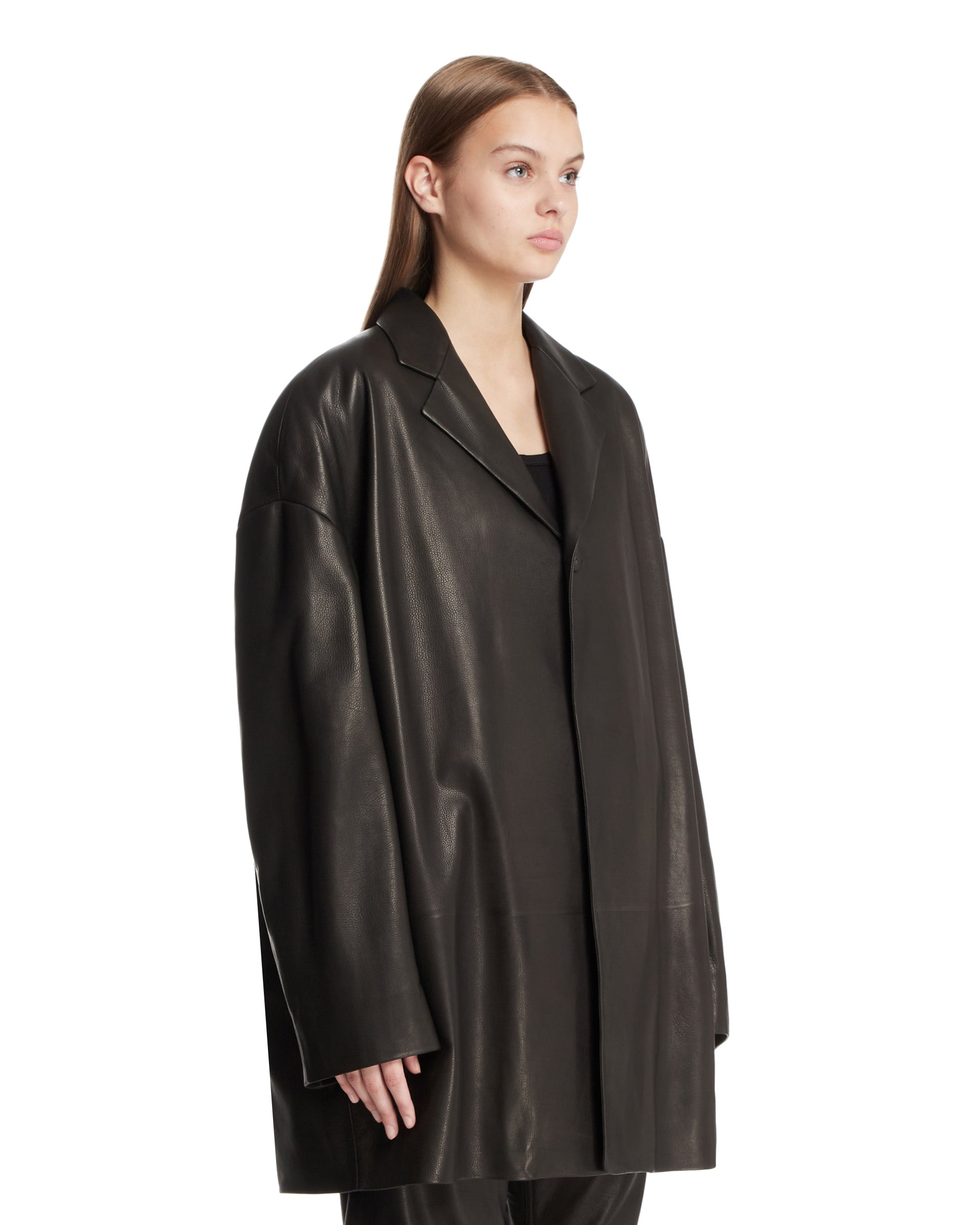 Black Oversized Leather Jacket - 4