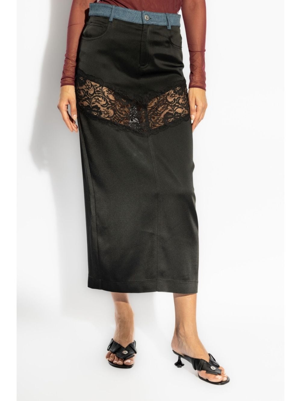 long straight skirt with lace insert - 3