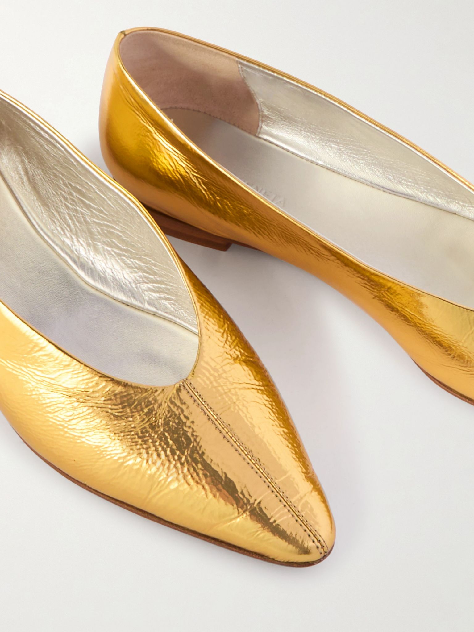 Sofia metallic textured-leather point-toe ballet flats Gold - 4