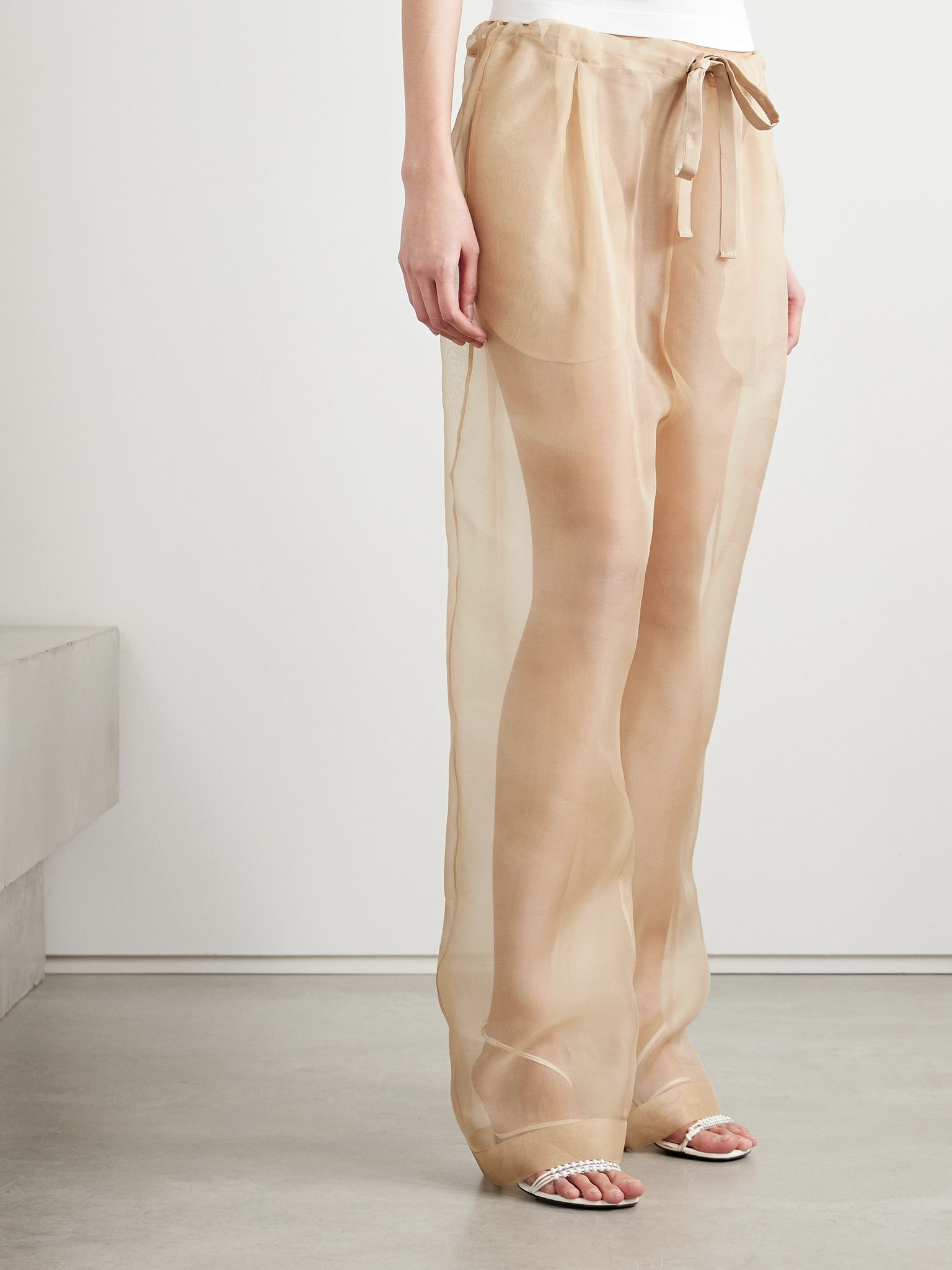 Trenton pleated silk-organza tapered pants Beige - 3