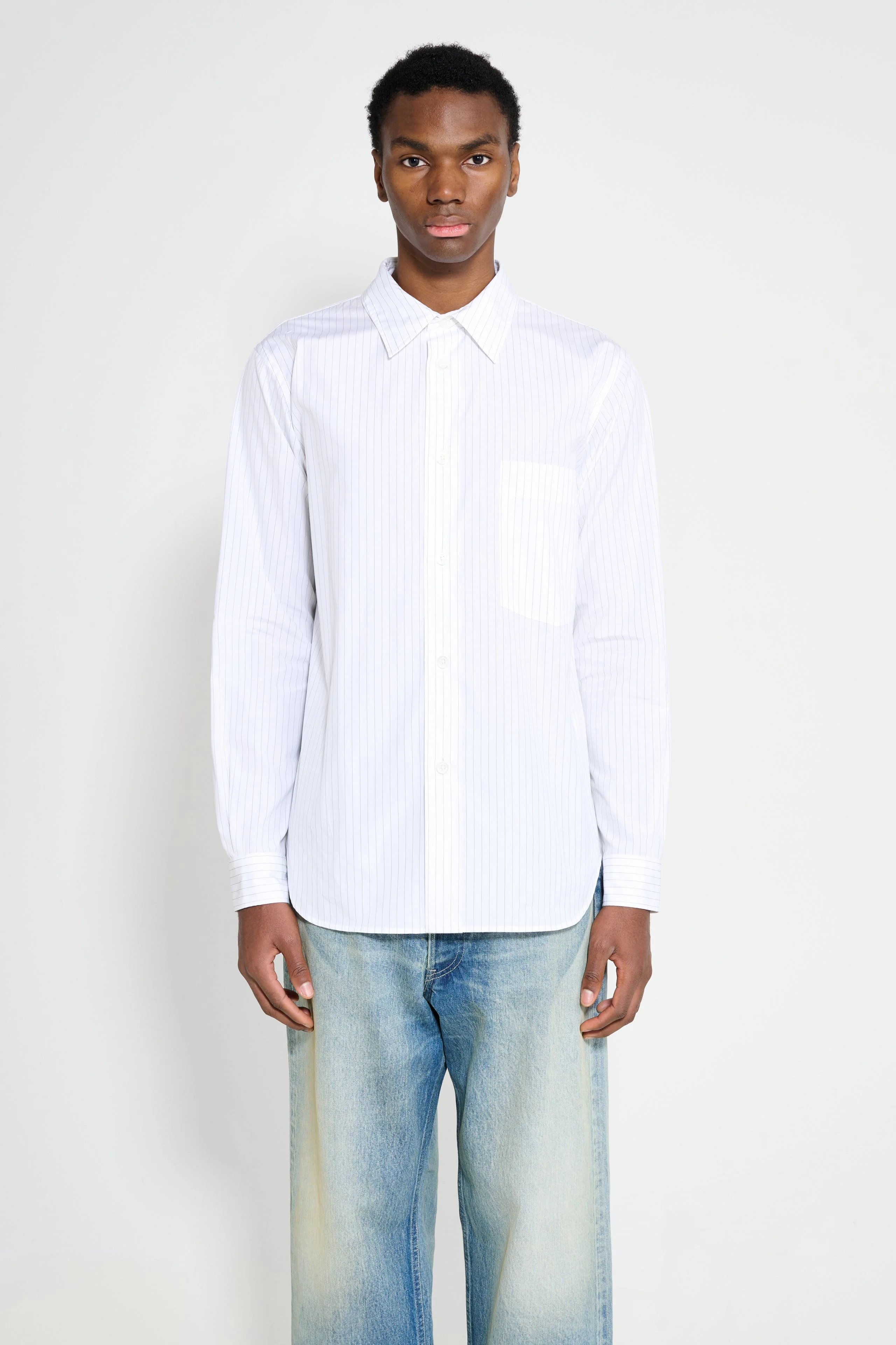 MARGARET HOWELL BASIC SHIRT FINE COTTON STRIPE WHITE / GREY - 1