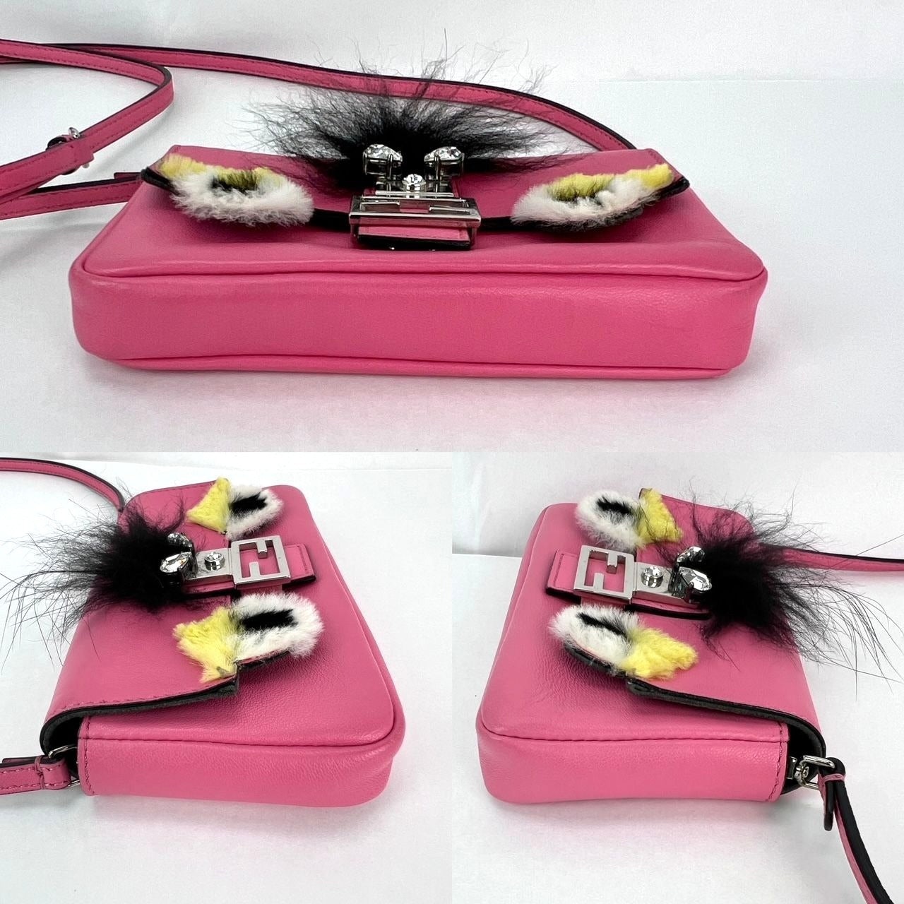 Fendi Monster Baguette Pink Leather Micro Crossbody Bag - 5