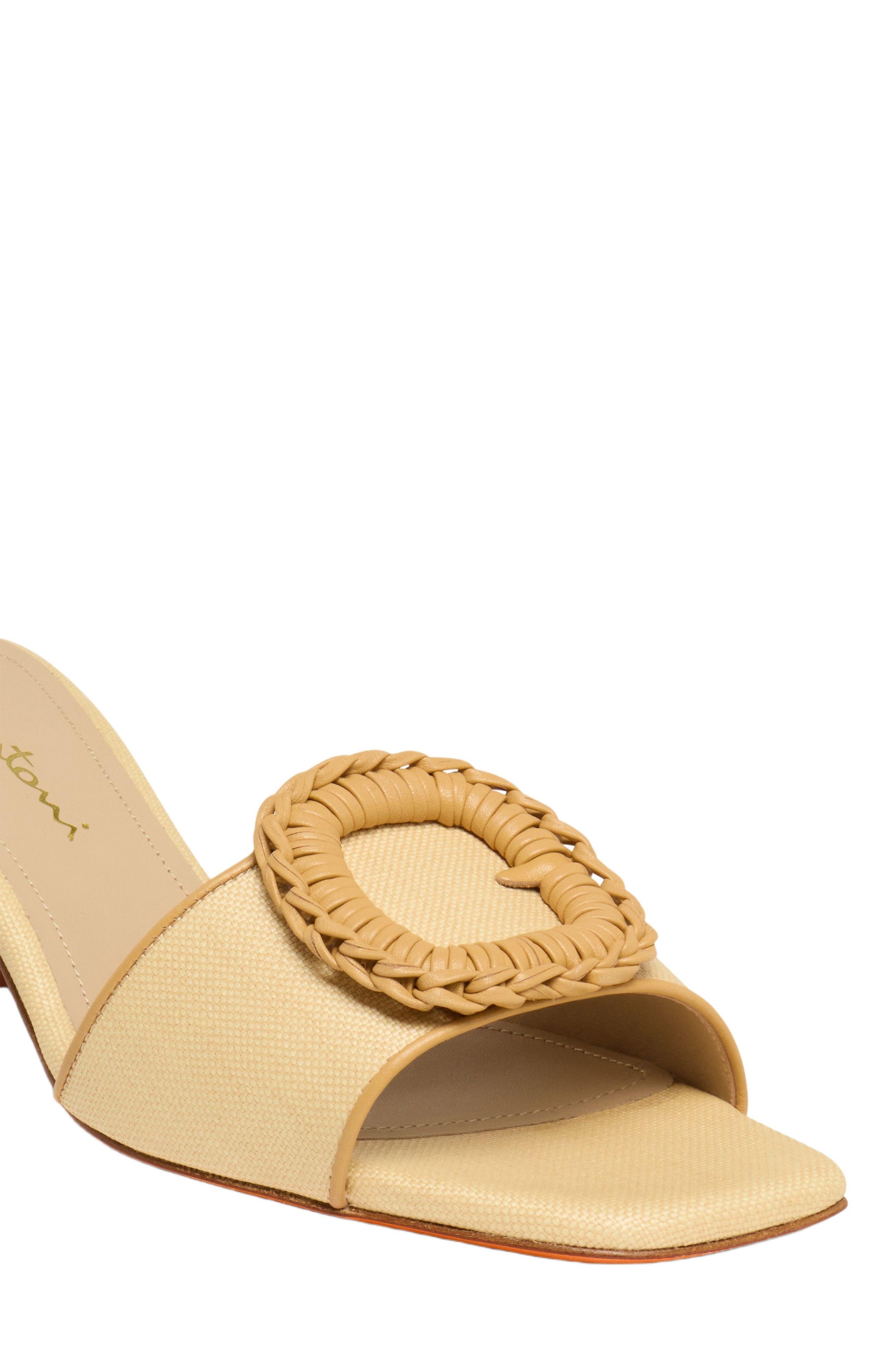 Santoni Women's beige raffia mid-heel sandal in Natural at Nordstrom - 5