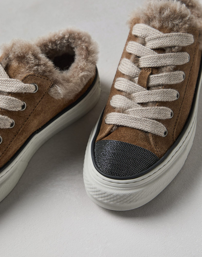 Suede sneakers with shearling lining and precious toe 3